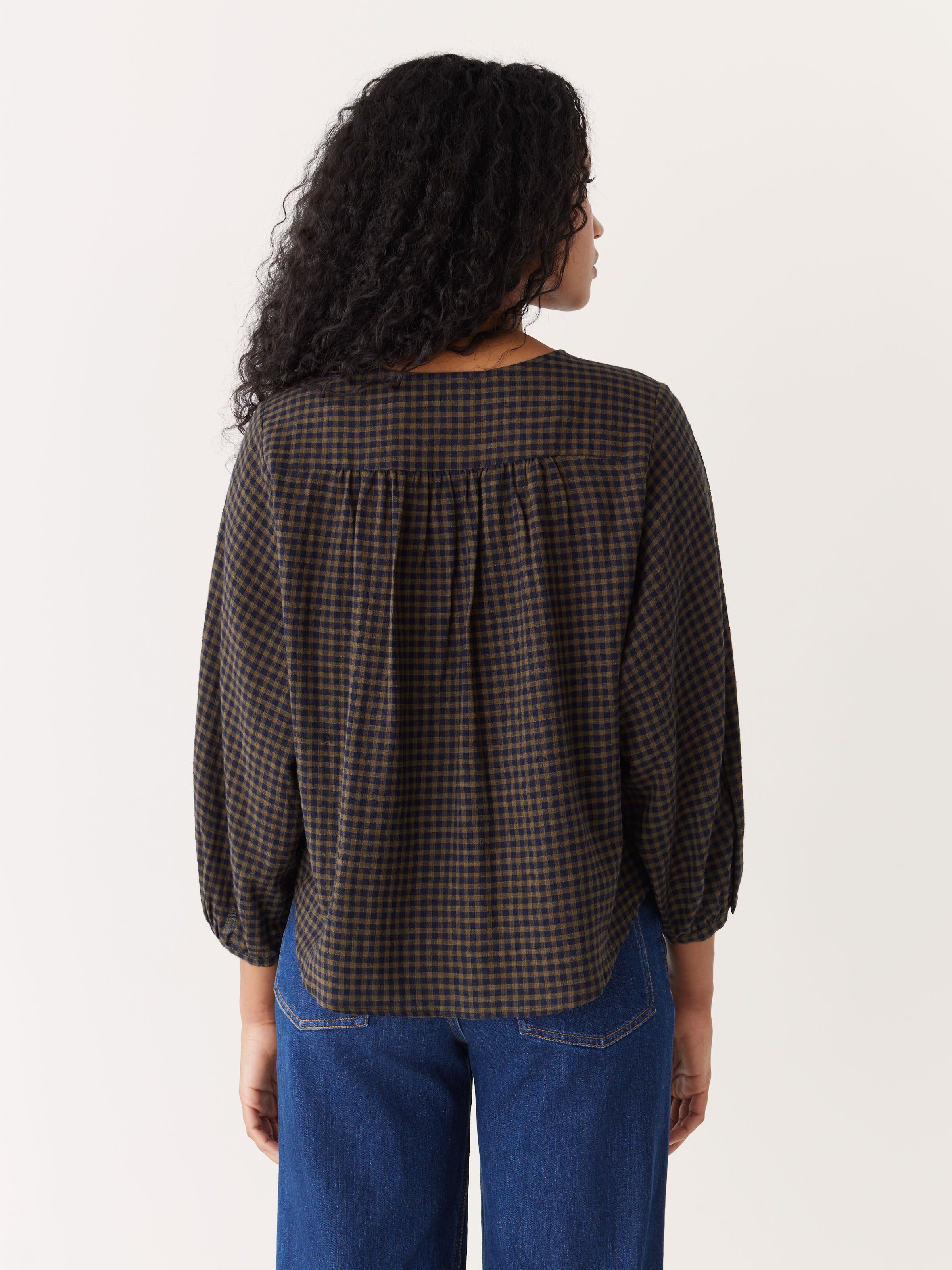 The Plaid Button Up Long Sleeve Blouse in Dark Blue sold by Frank & Oak product image thumbnail 4