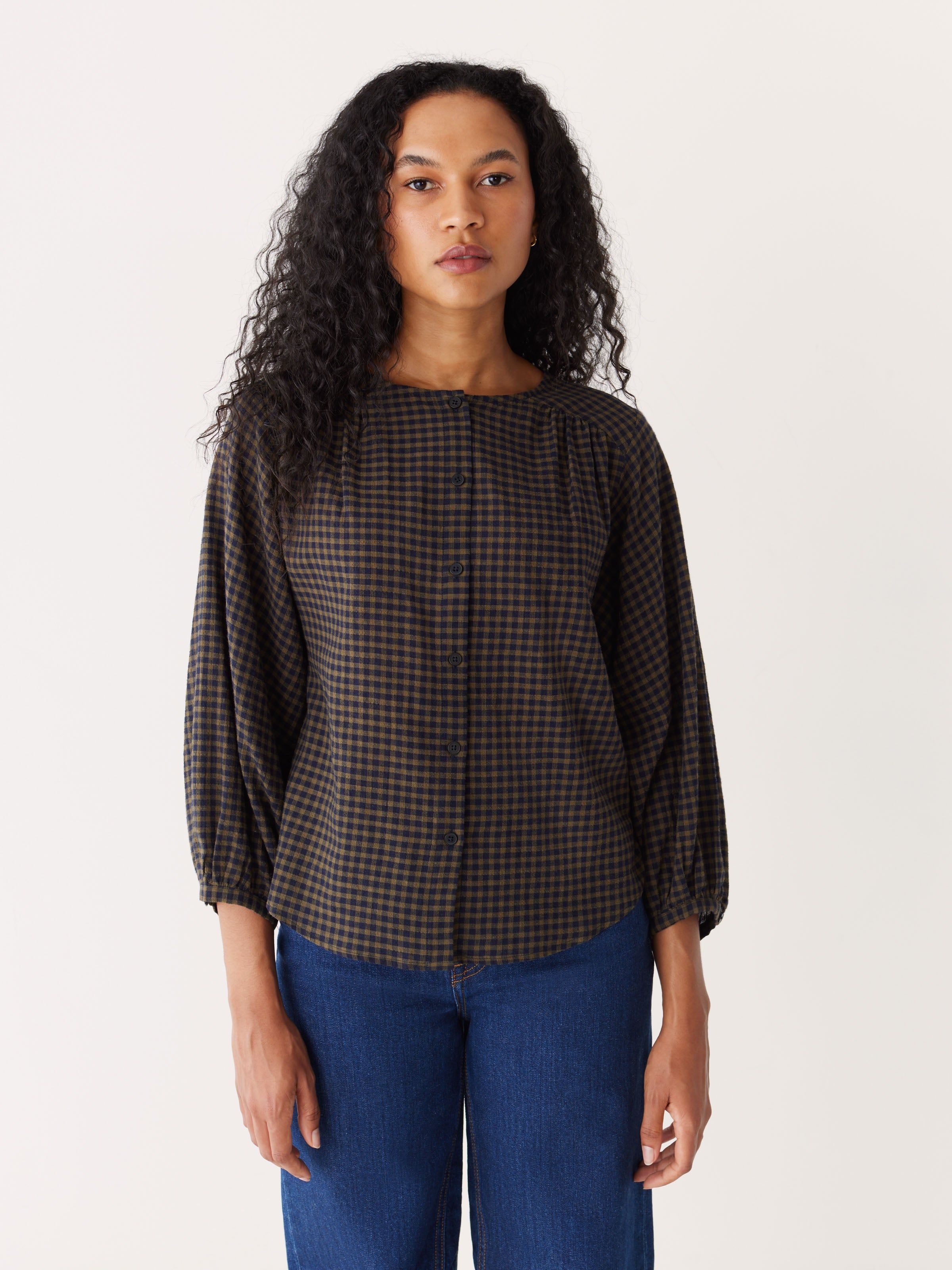 The Plaid Button Up Long Sleeve Blouse in Dark Blue sold by Frank & Oak product image thumbnail 3