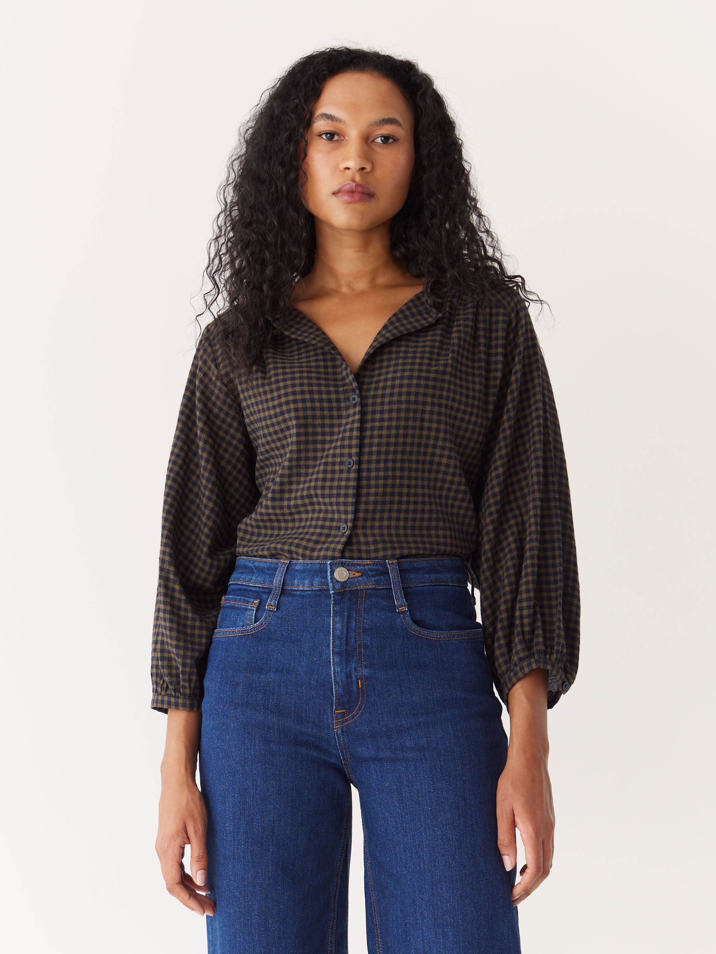 The Plaid Button Up Long Sleeve Blouse in Dark Blue sold by Frank & Oak