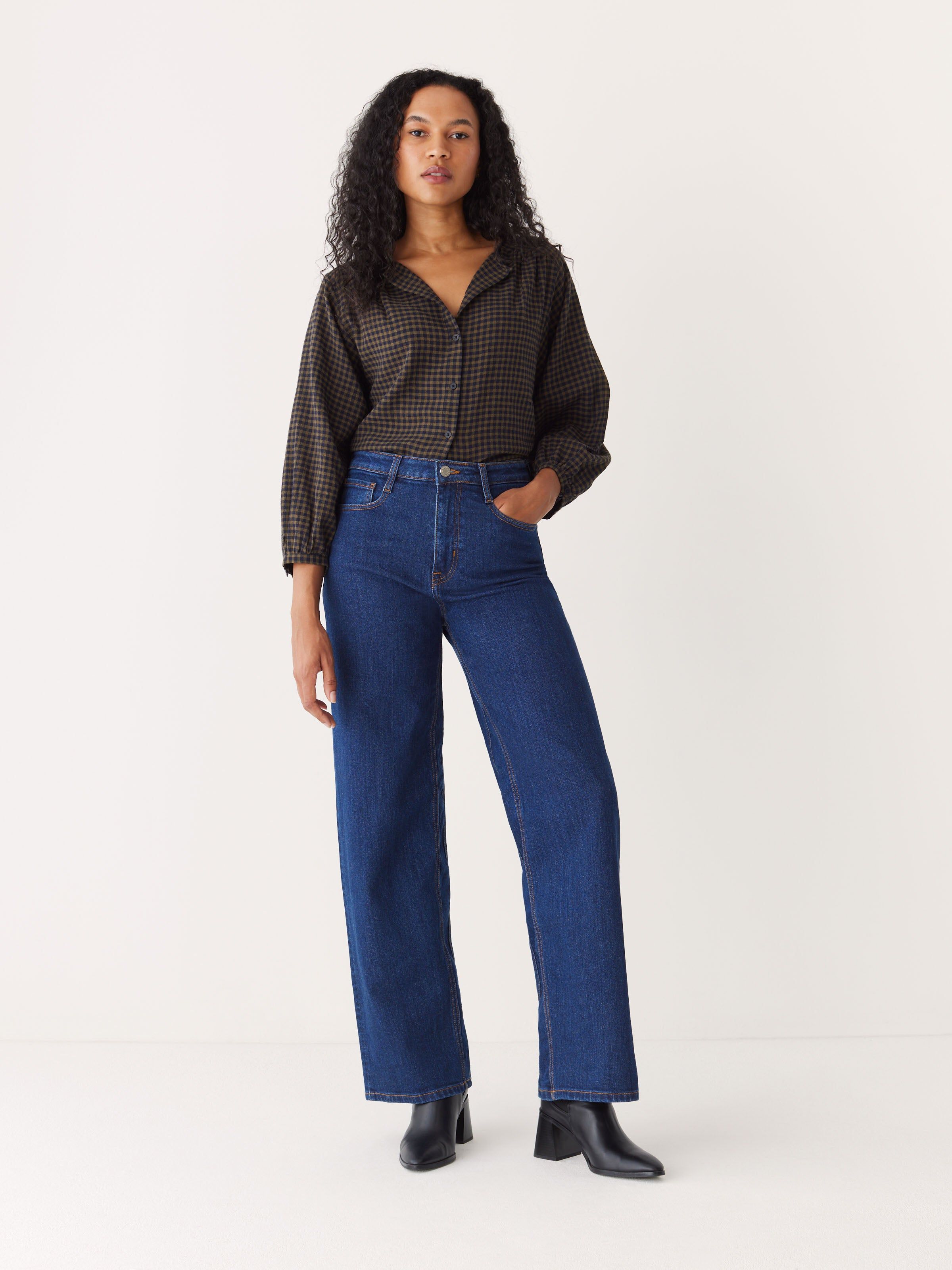 The Plaid Button Up Long Sleeve Blouse in Dark Blue sold by Frank & Oak product image thumbnail 2