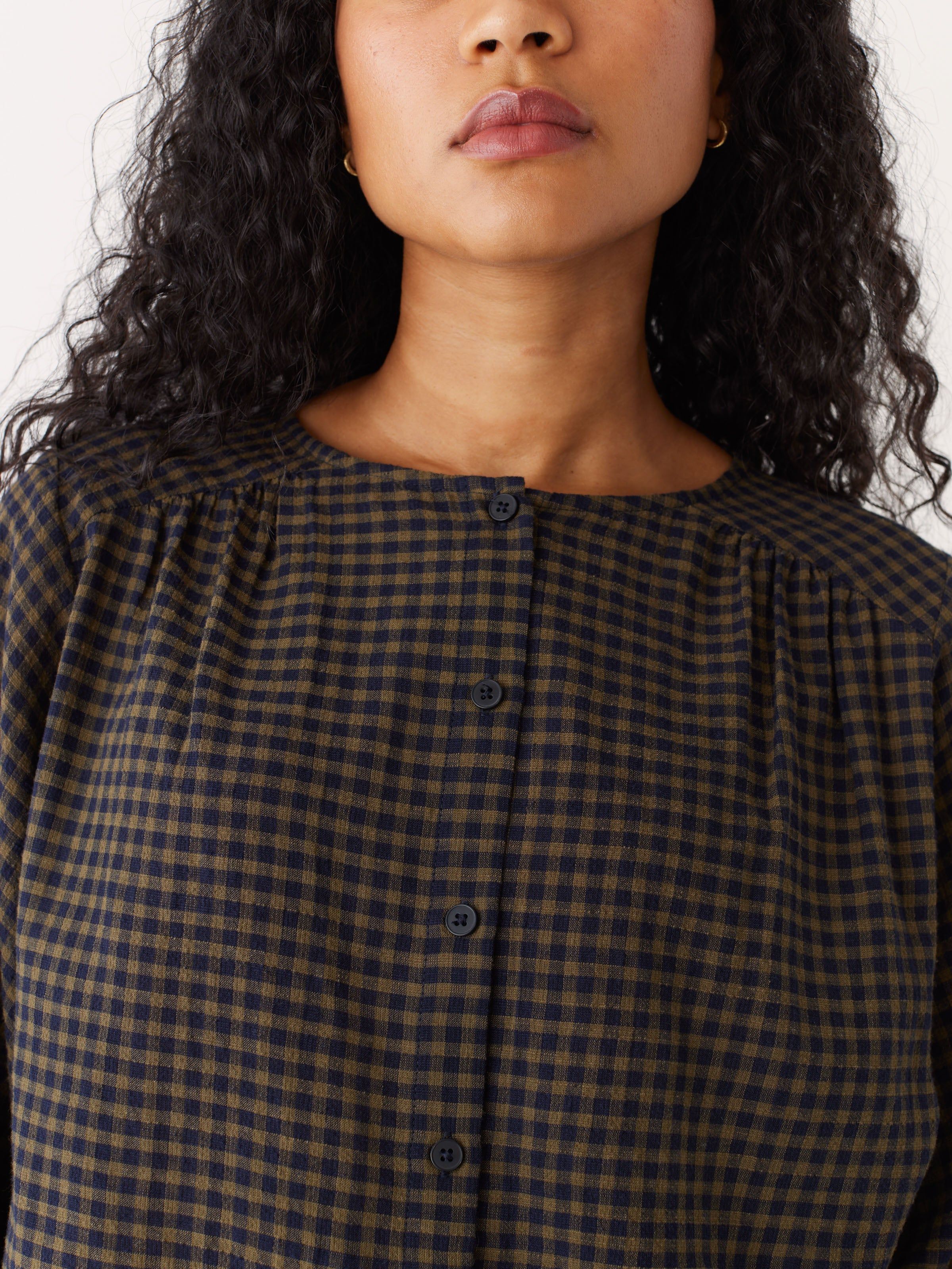 The Plaid Button Up Long Sleeve Blouse in Dark Blue sold by Frank & Oak product image thumbnail 5