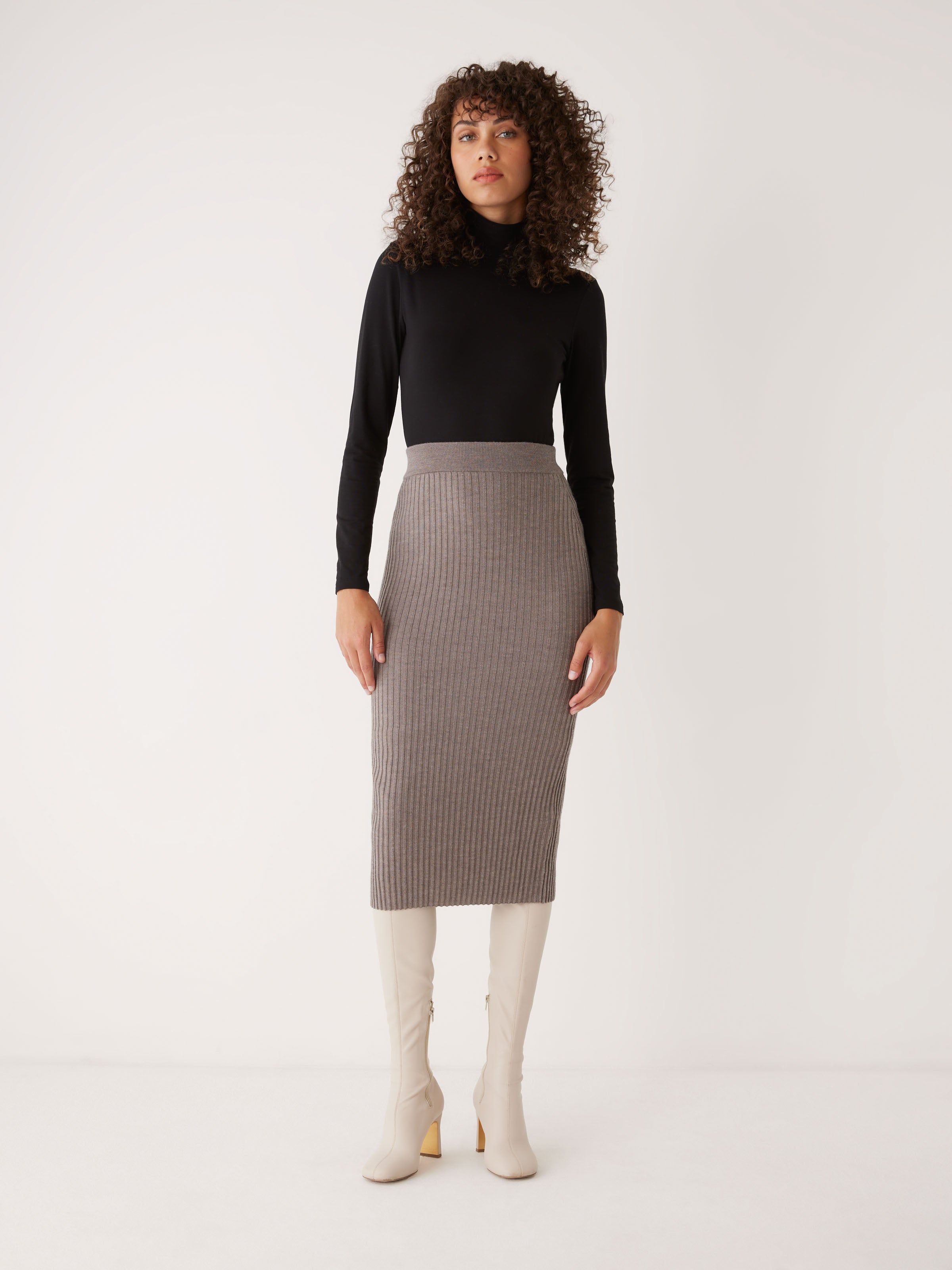 The Merino Sweater Skirt in Beige Grey sold by Frank & Oak
