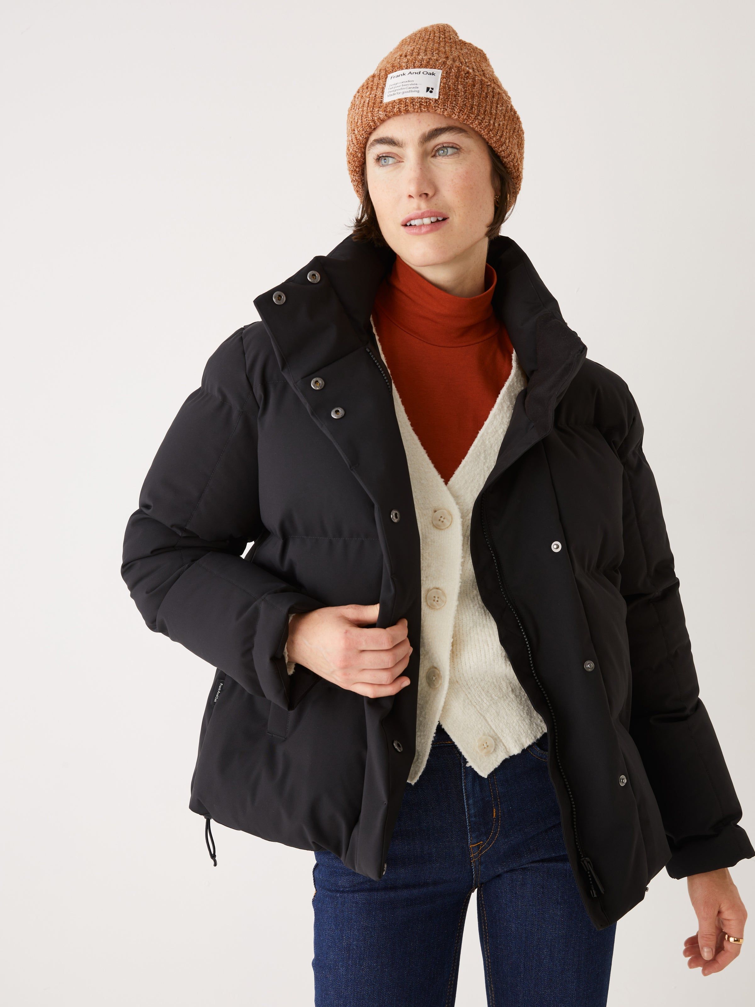 The Lykke Puffer Coat in Black sold by Frank & Oak