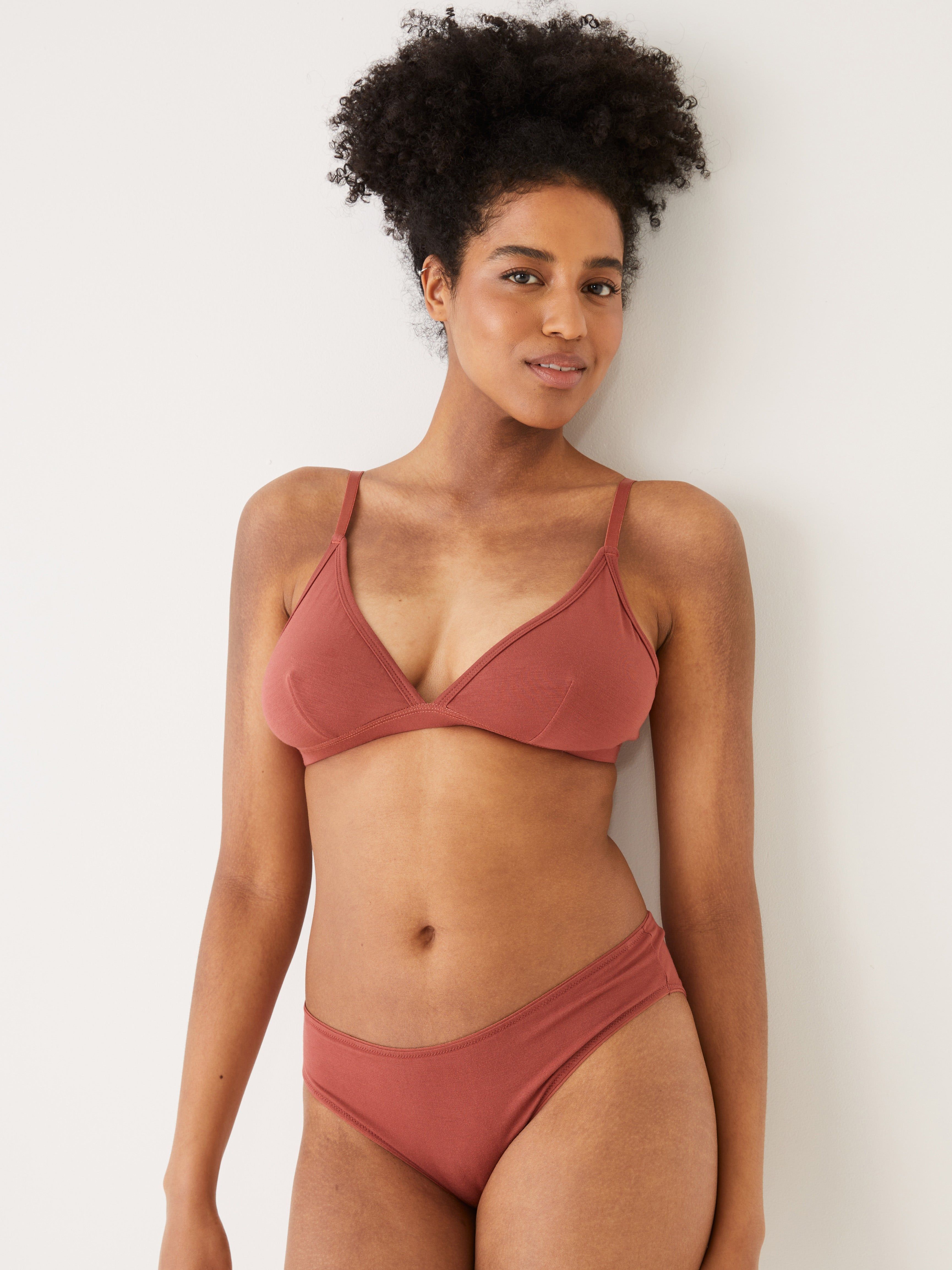 The Fluid Pull-On Triangle Bralette in Earthy orange sold by Frank & Oak