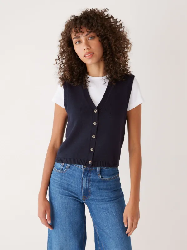 The Button-Up Sweater Vest in Dark Blue made by Frank & Oak