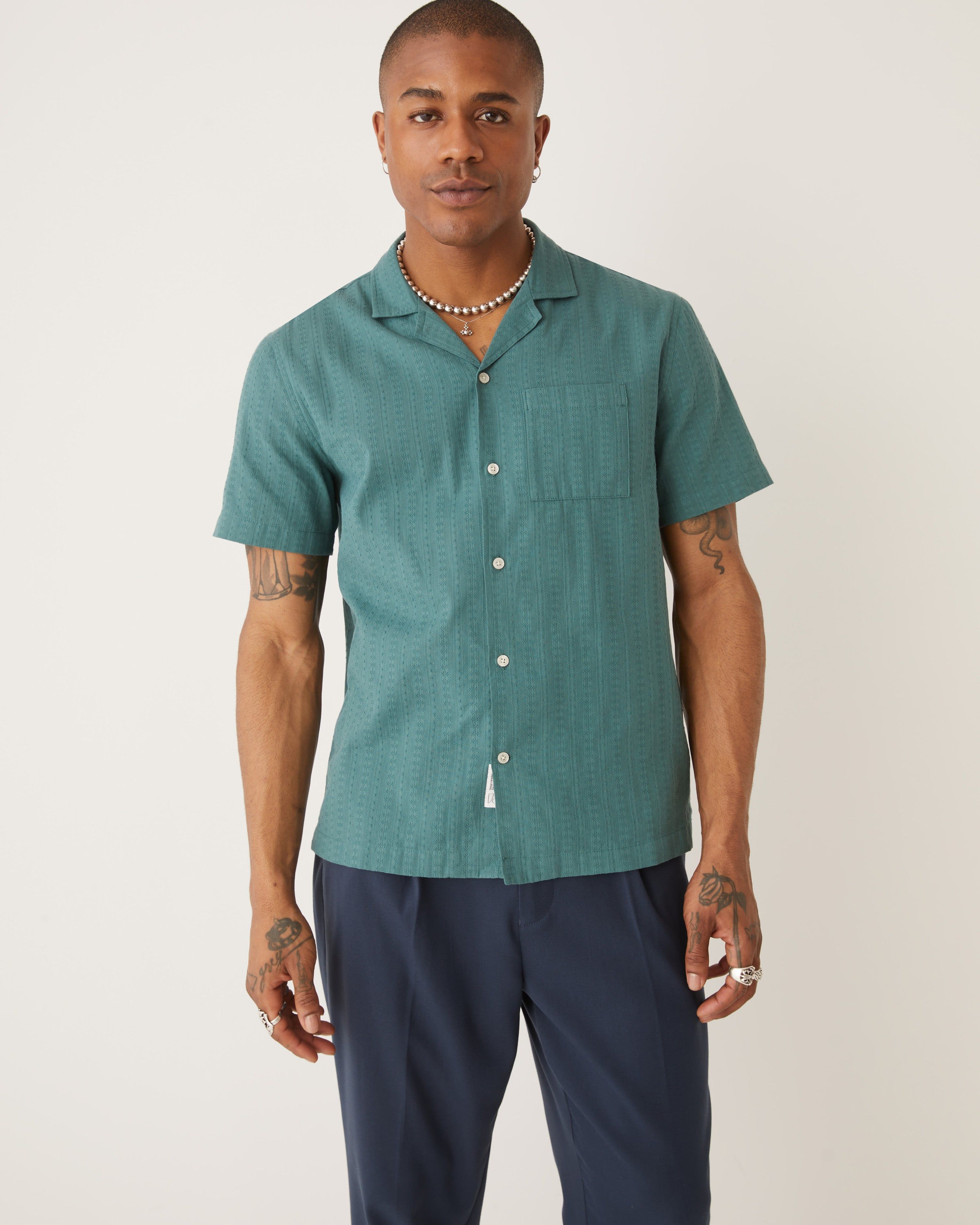 The Textured Resort Shirt in Teal sold by Frank & Oak