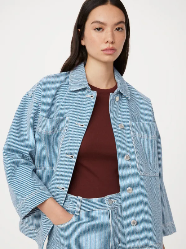 The Carpenter Striped Denim Jacket in Cobalt sold by Frank & Oak