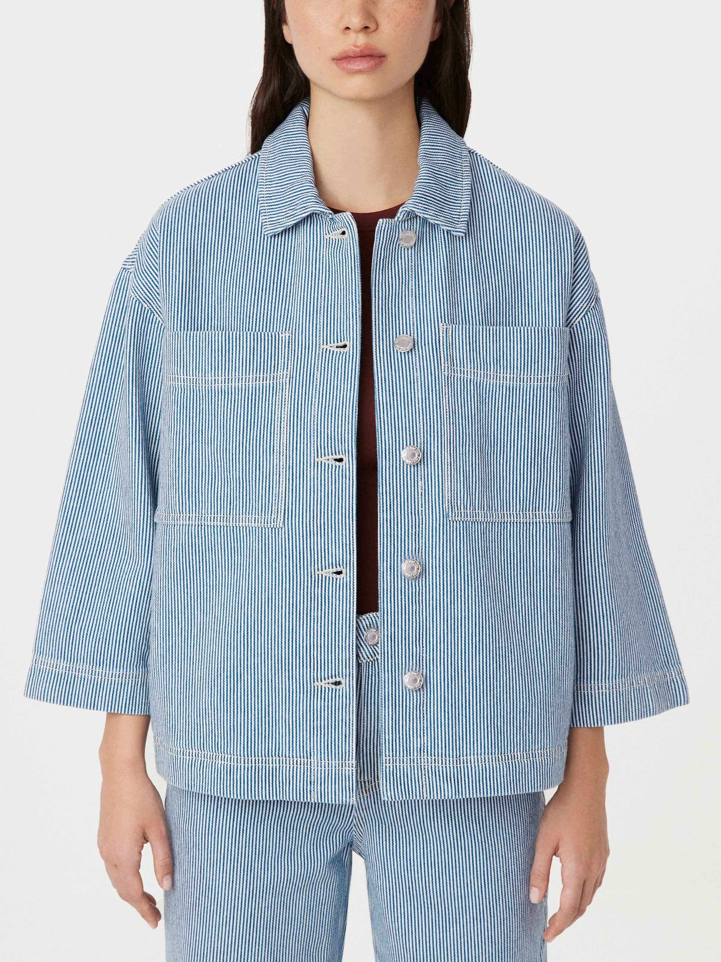 The Carpenter Striped Denim Jacket in Cobalt sold by Frank & Oak product image thumbnail 2