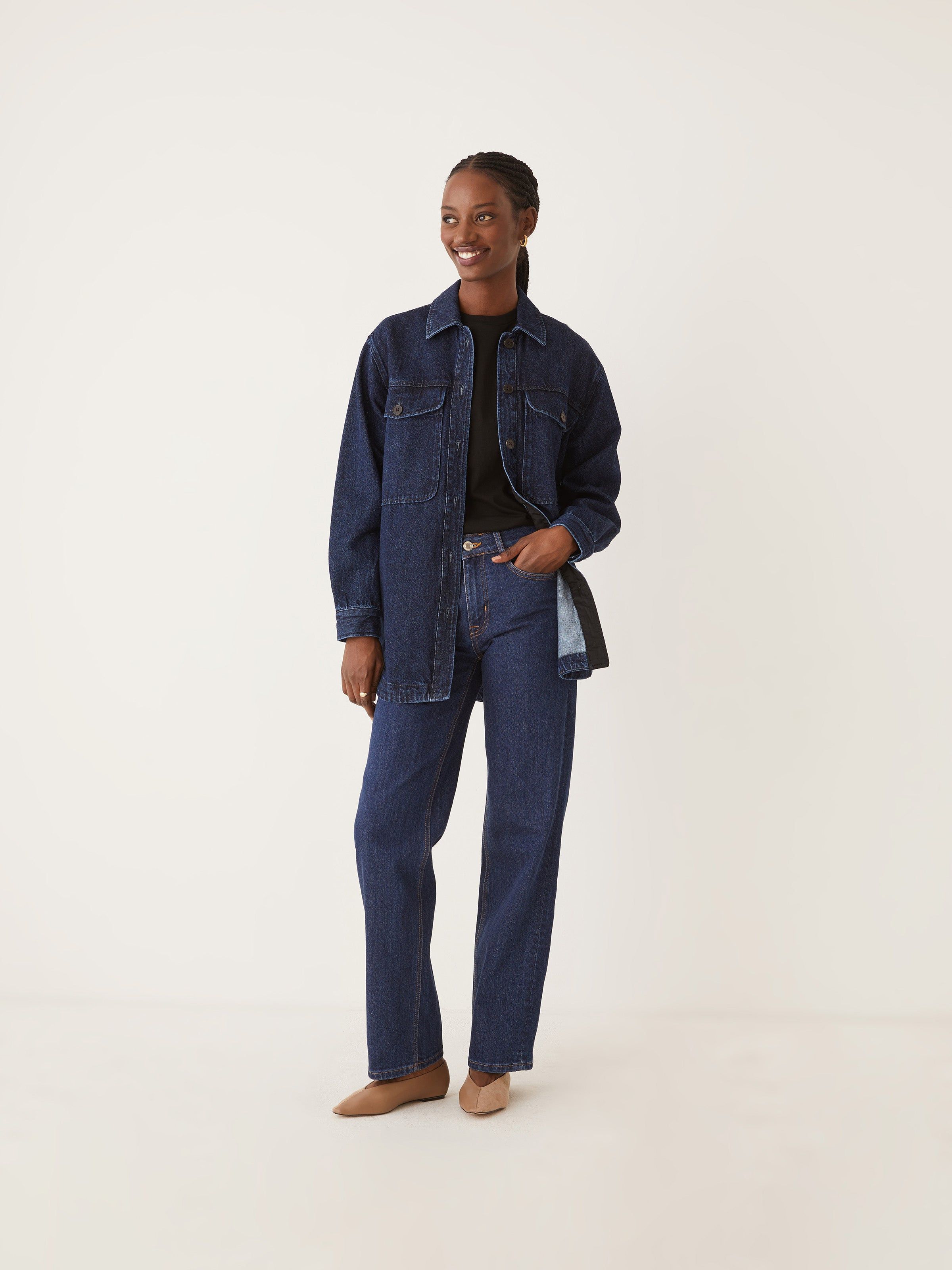 The Hemp Denim Overshirt in Dark Indigo sold by Frank & Oak