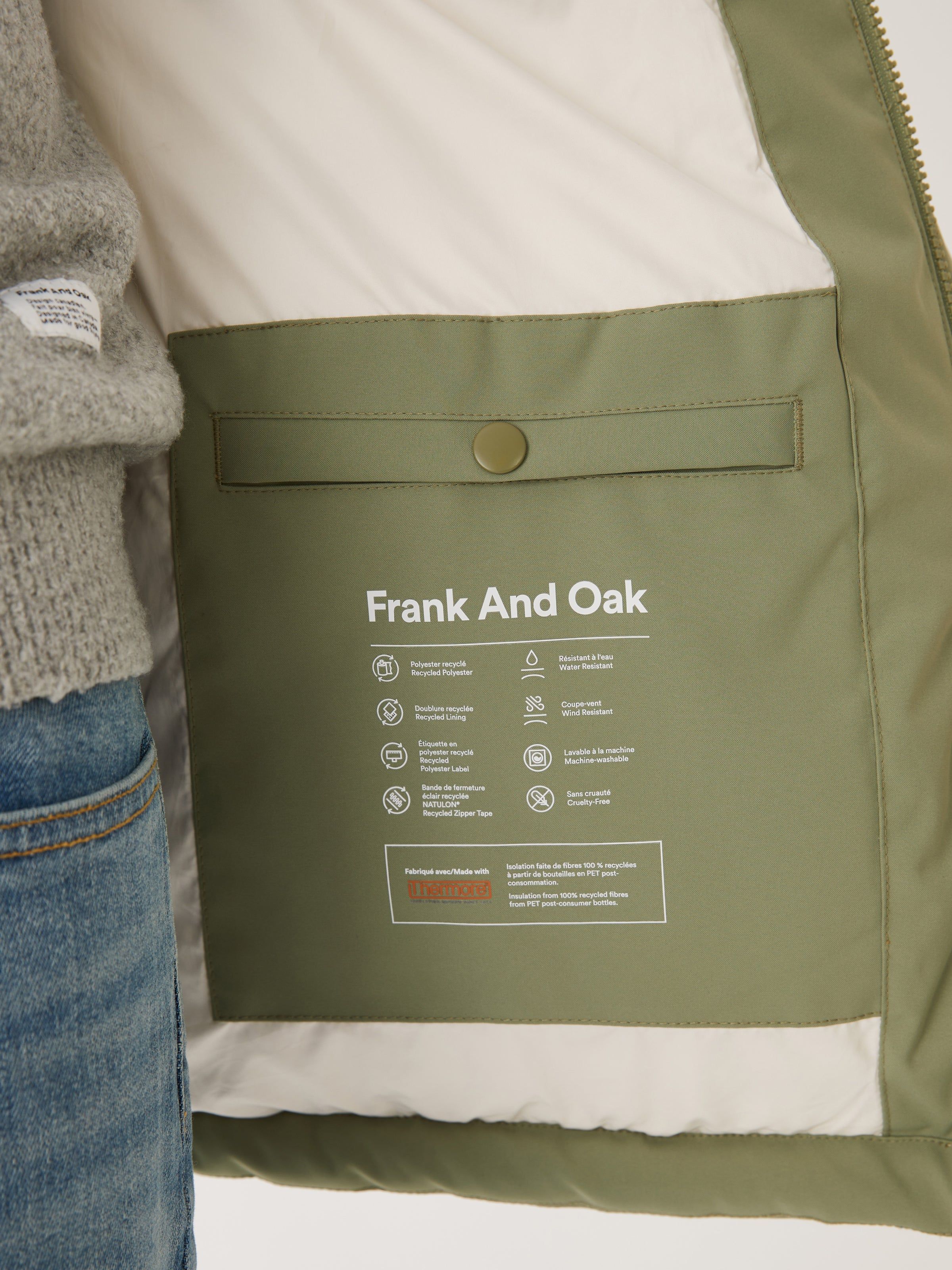 The Melville Puffer Coat in Oil Green sold by Frank & Oak product image thumbnail 7