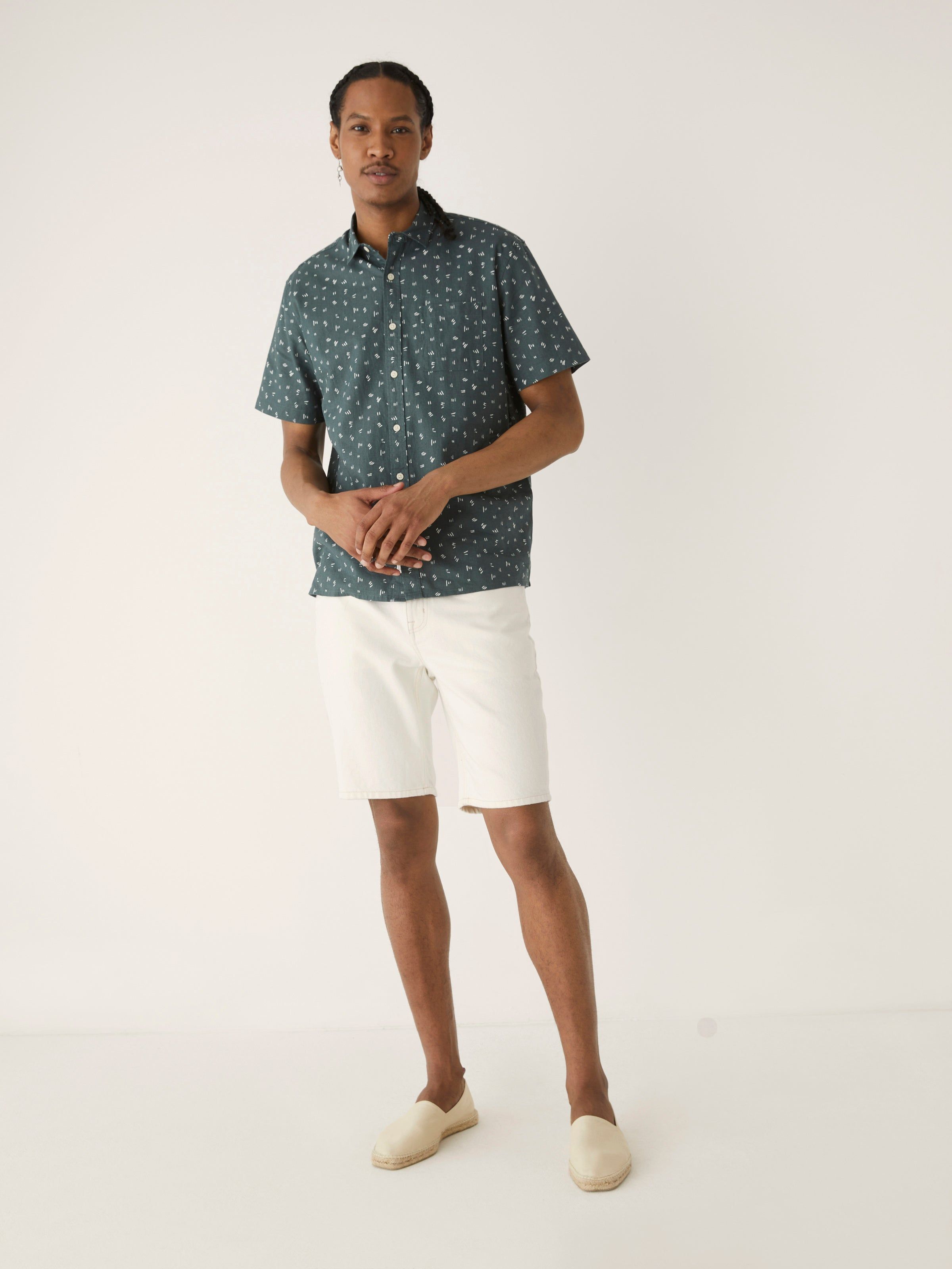 The Printed Resort Shirt in Smoked Green sold by Frank & Oak