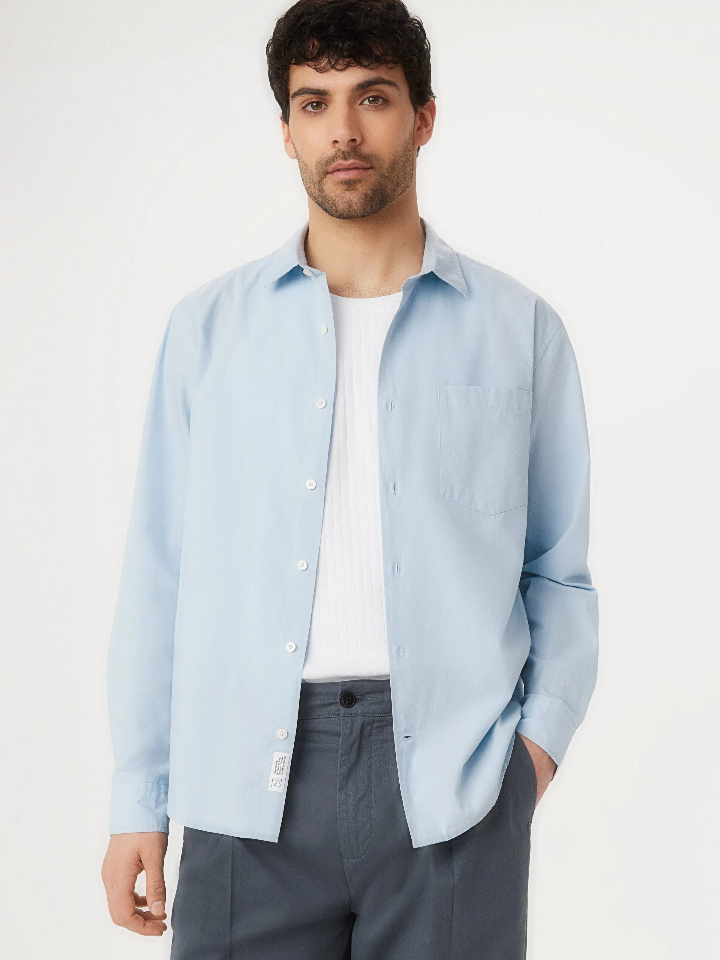 The Kapok Poplin Shirt in Blue sold by Frank & Oak