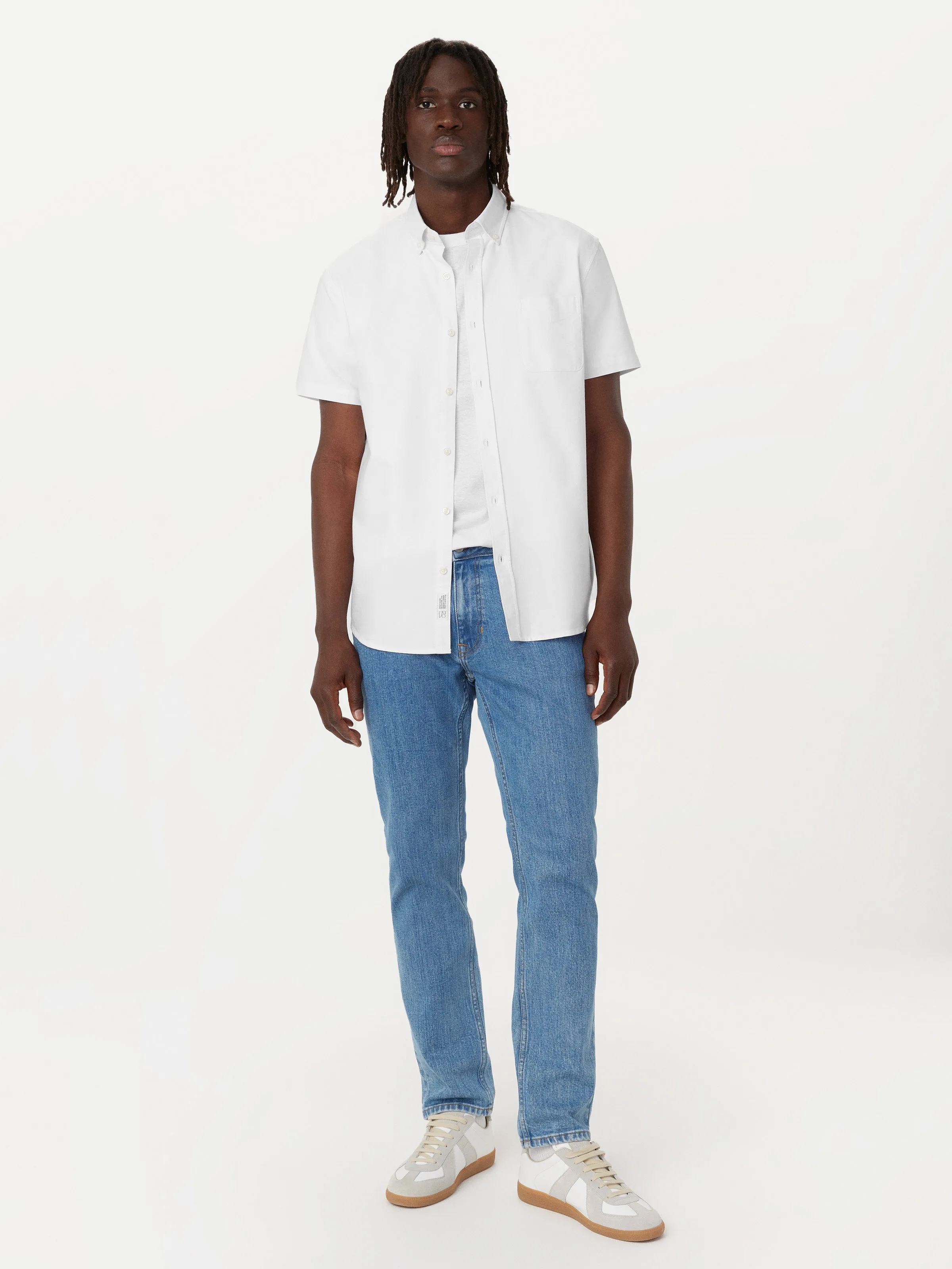 The Jasper Short Sleeve Oxford Shirt in White sold by Frank & Oak