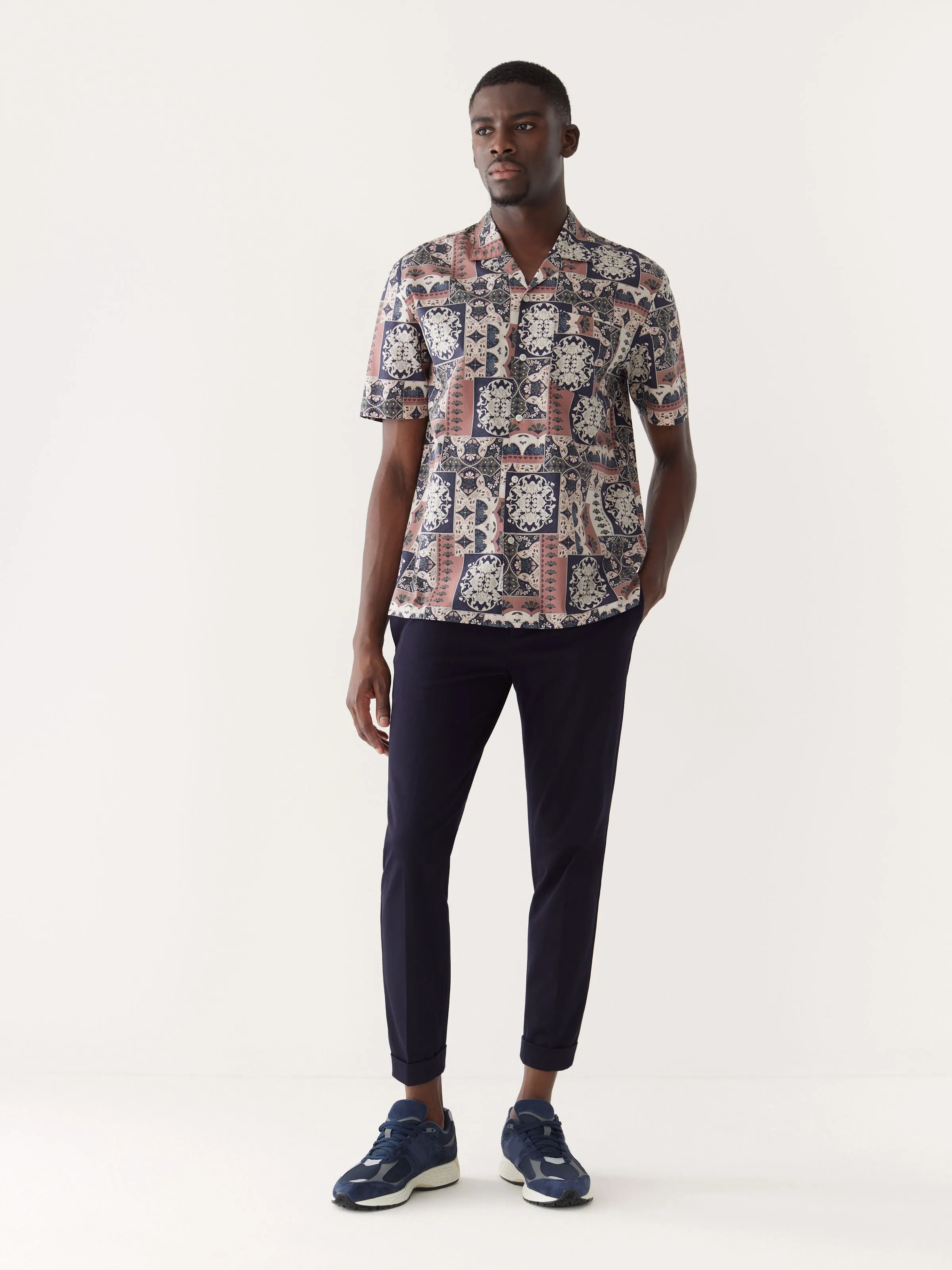 The Short-Sleeve Printed Camp Collar Shirt in Cognac sold by Frank & Oak
