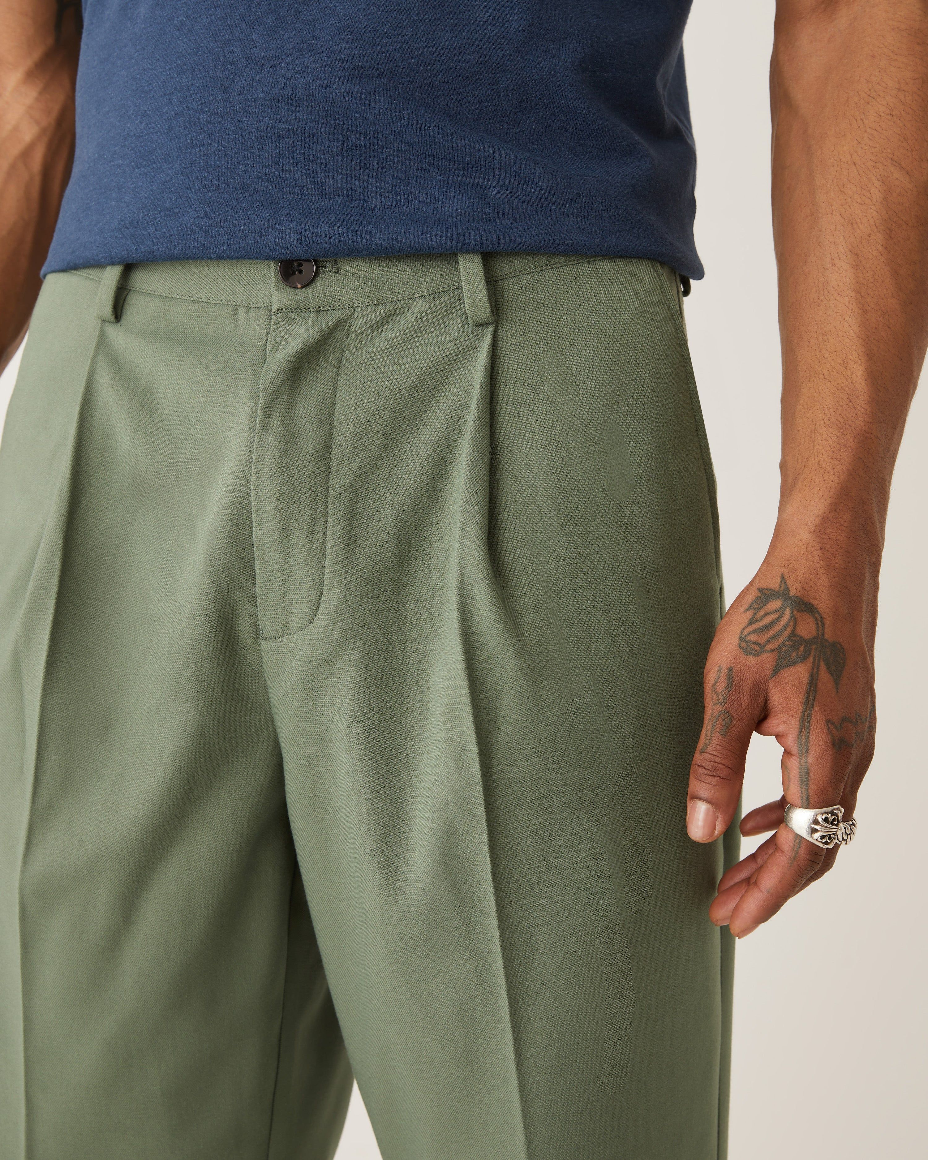 The Pleated Tapered Fit Pant in Green sold by Frank & Oak product image thumbnail 3
