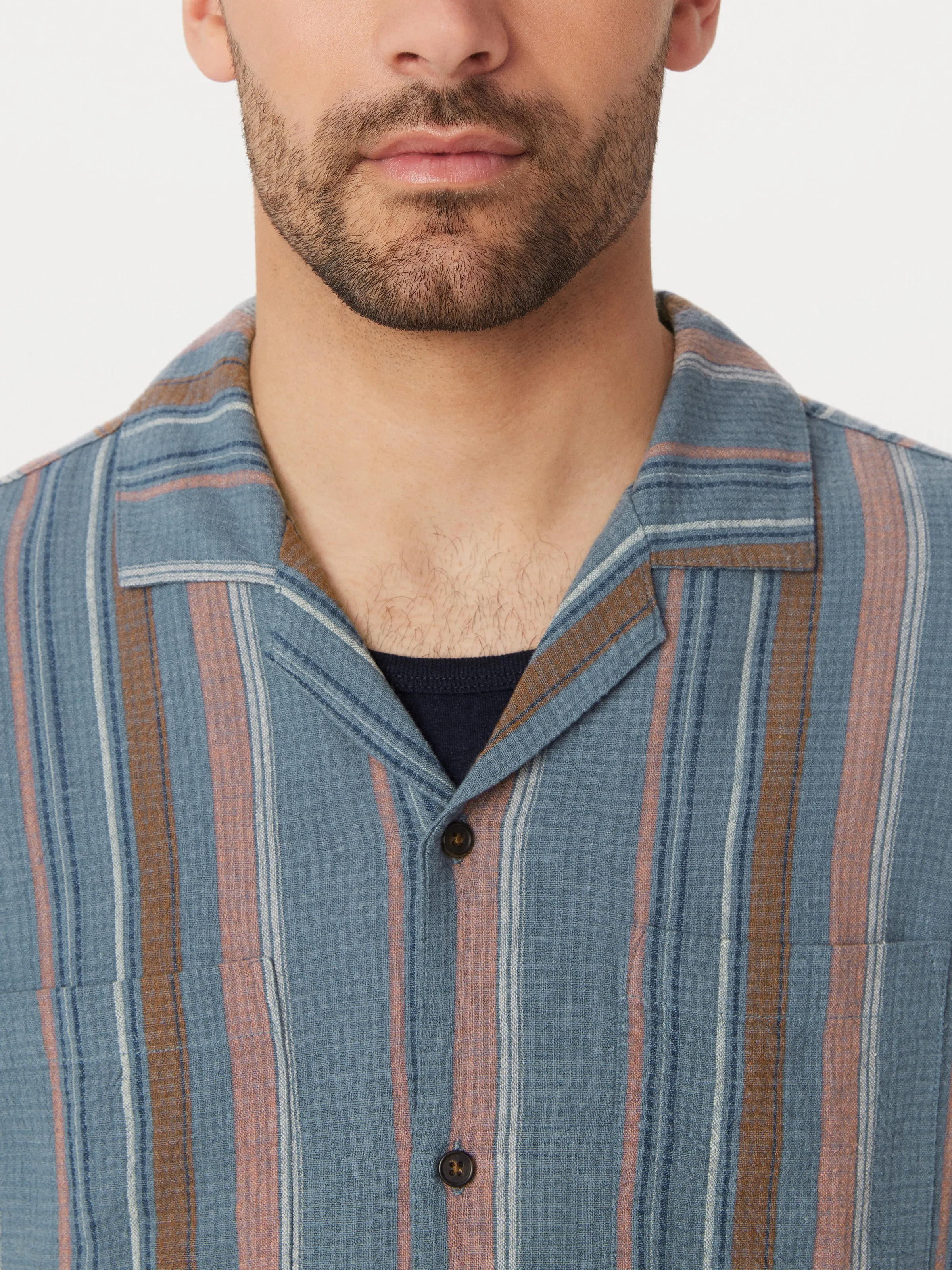 The Linen Camp Collar Shirt in Storm Blue sold by Frank & Oak product image thumbnail 5