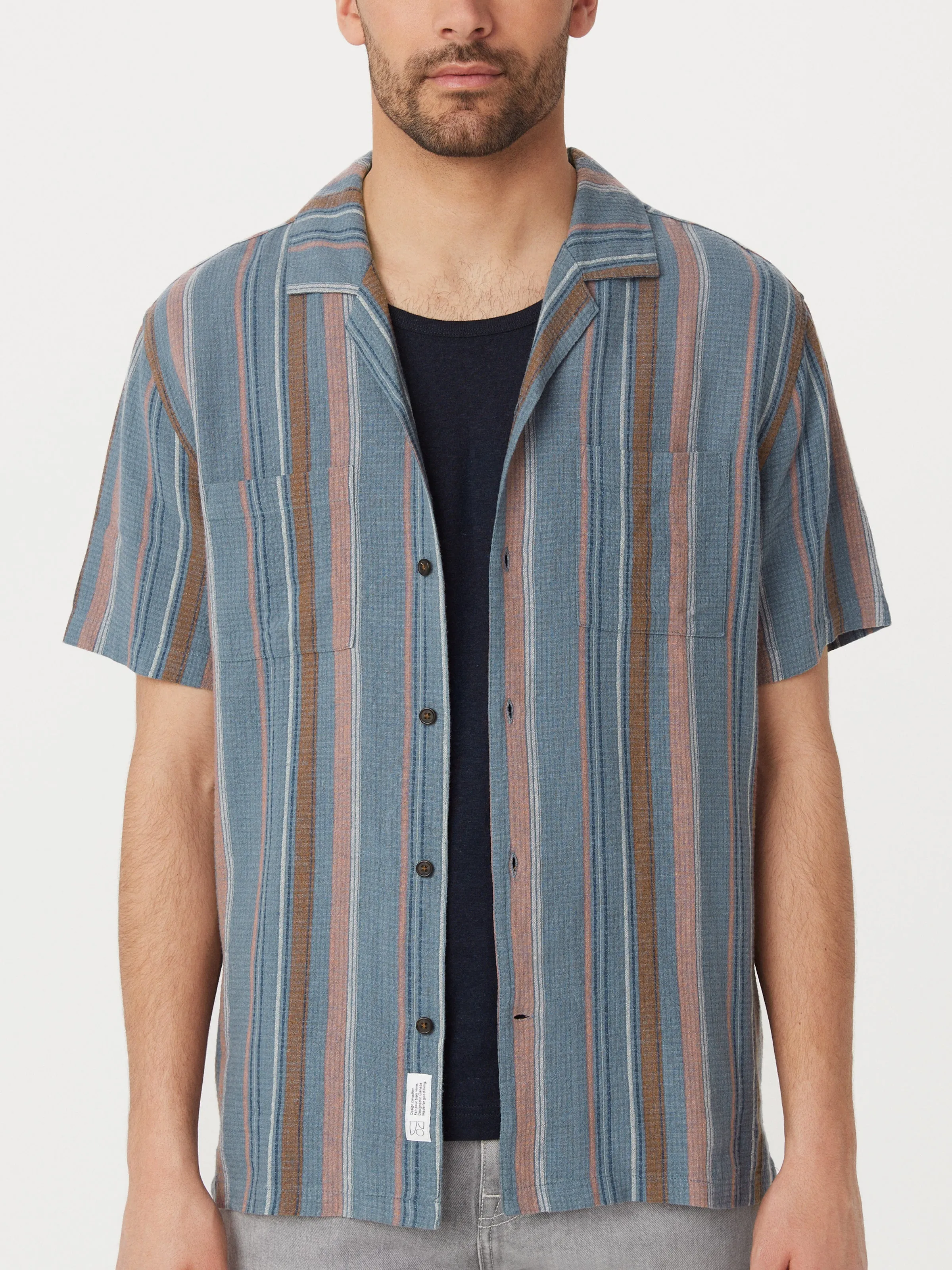 The Linen Camp Collar Shirt in Storm Blue sold by Frank & Oak product image thumbnail 3