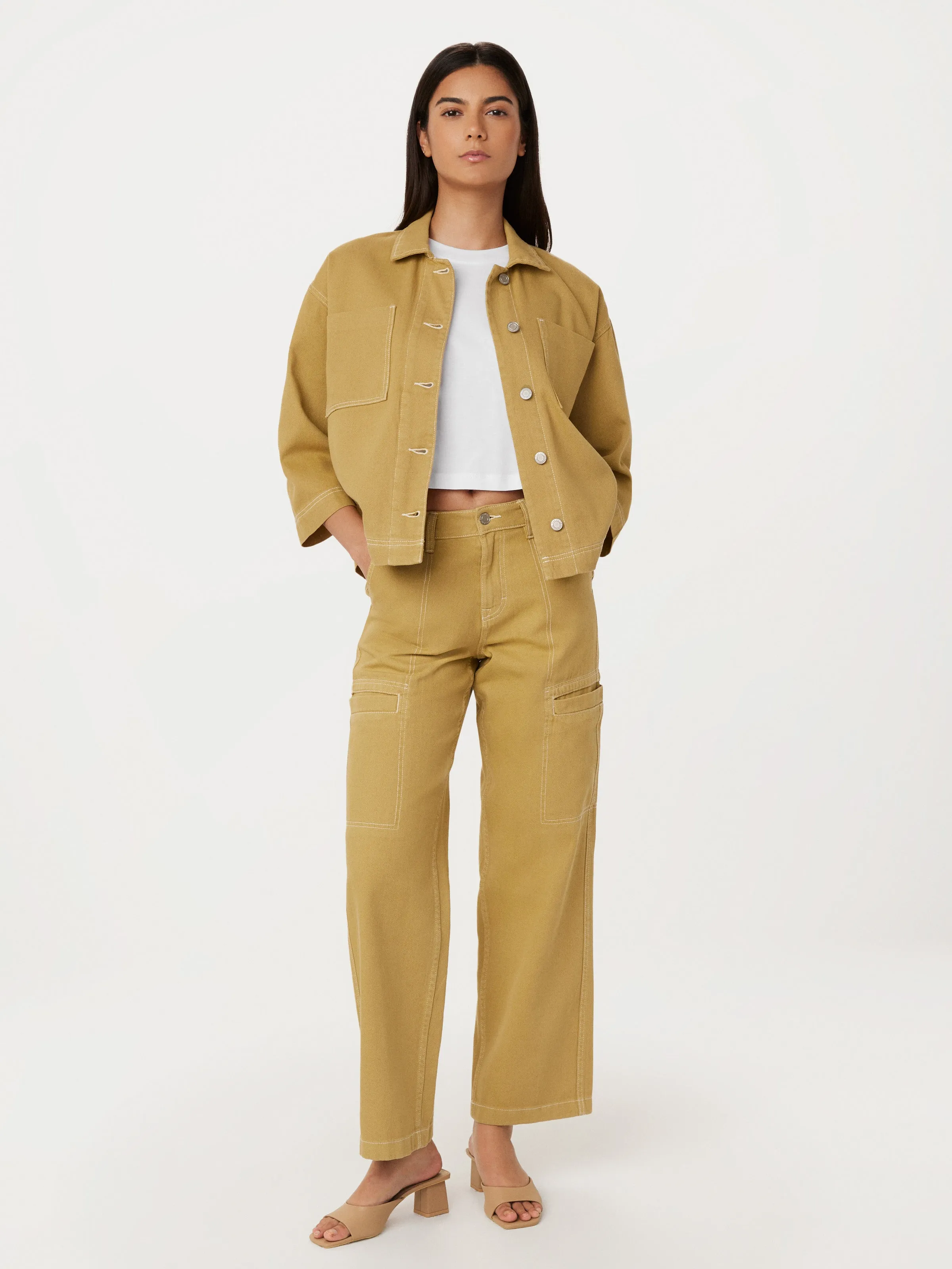 The Annie Utility Loose Pant in Golden Beige sold by Frank & Oak