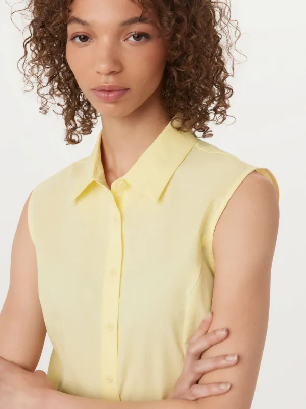 The Sleeveless Crisp Poplin Shirt in Pastel Yellow sold by Frank & Oak
