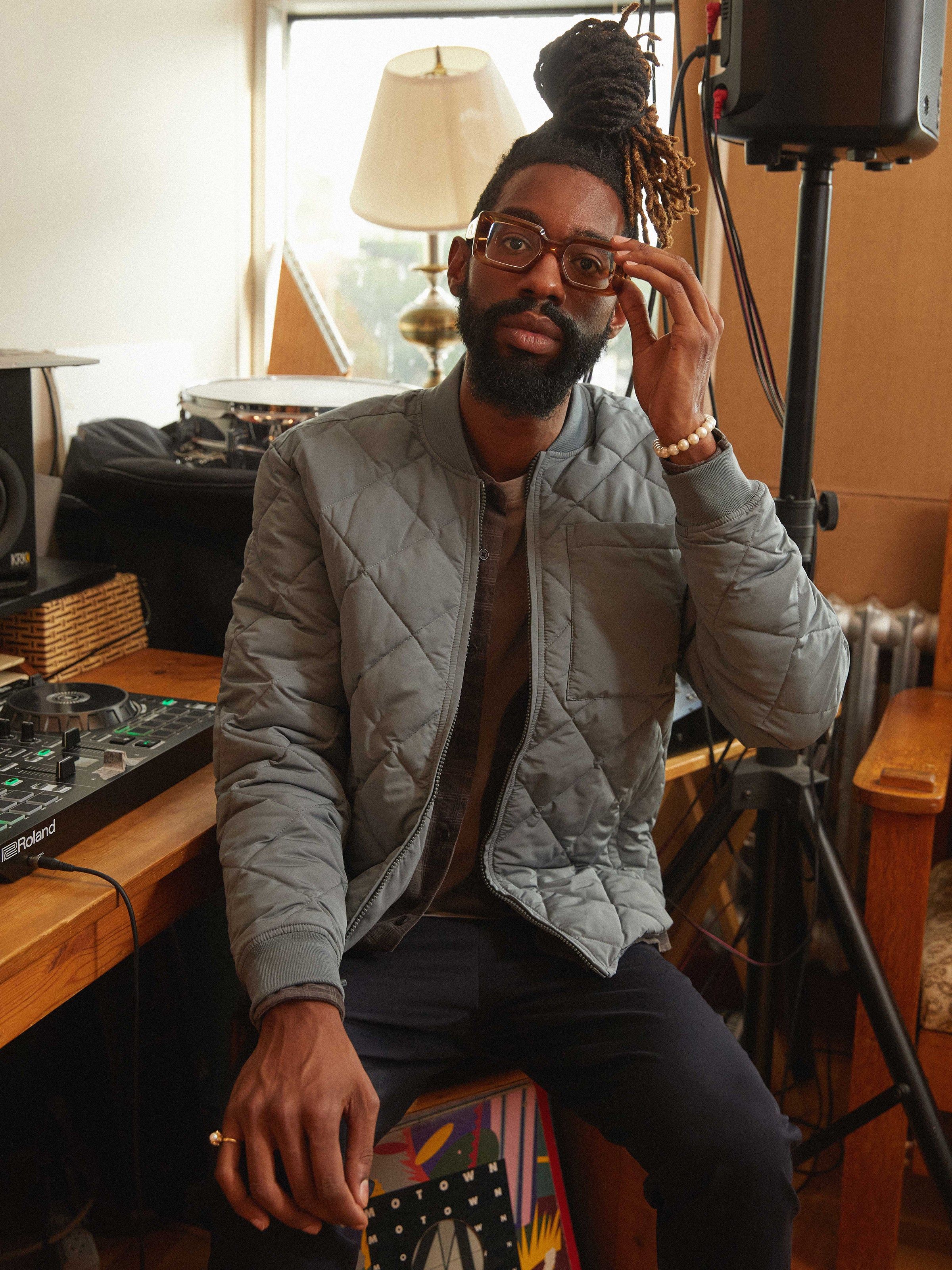 The Skyline Reversible Bomber in Stormy Blue sold by Frank & Oak