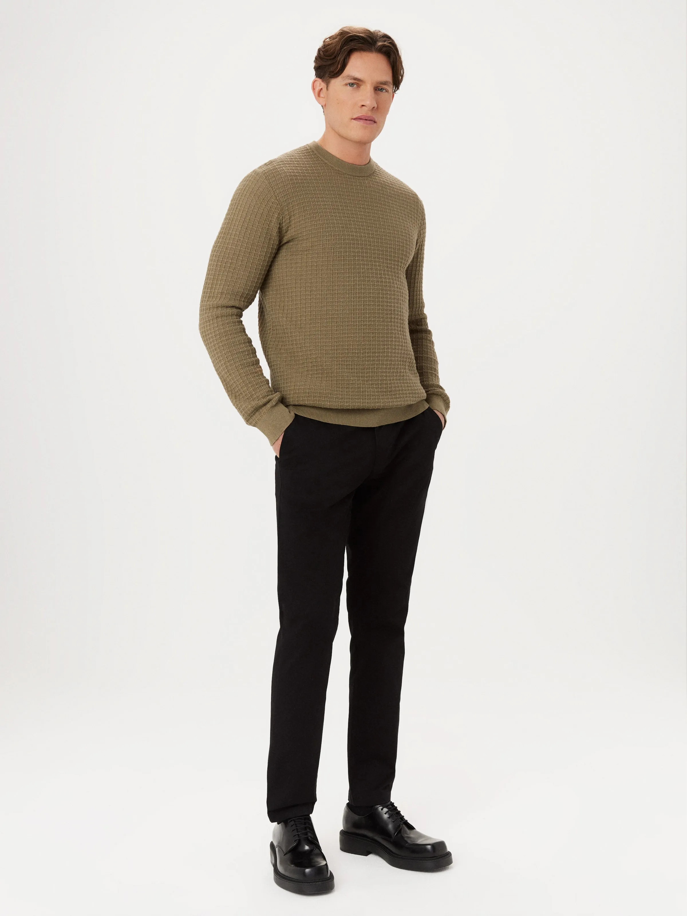 The SeaCell™ Waffle Sweater in Khaki sold by Frank & Oak
