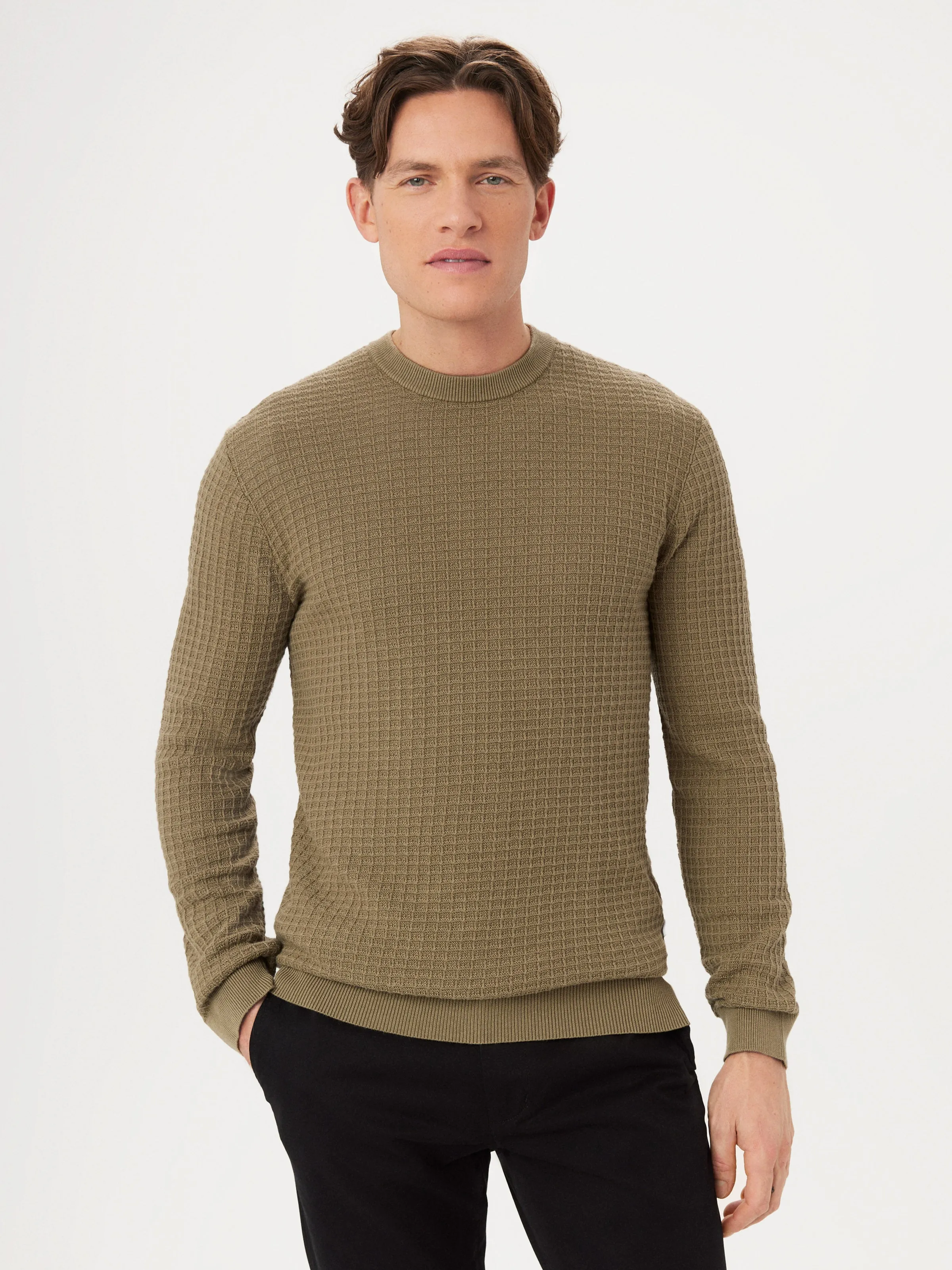 The SeaCell™ Waffle Sweater in Khaki sold by Frank & Oak product image thumbnail 3