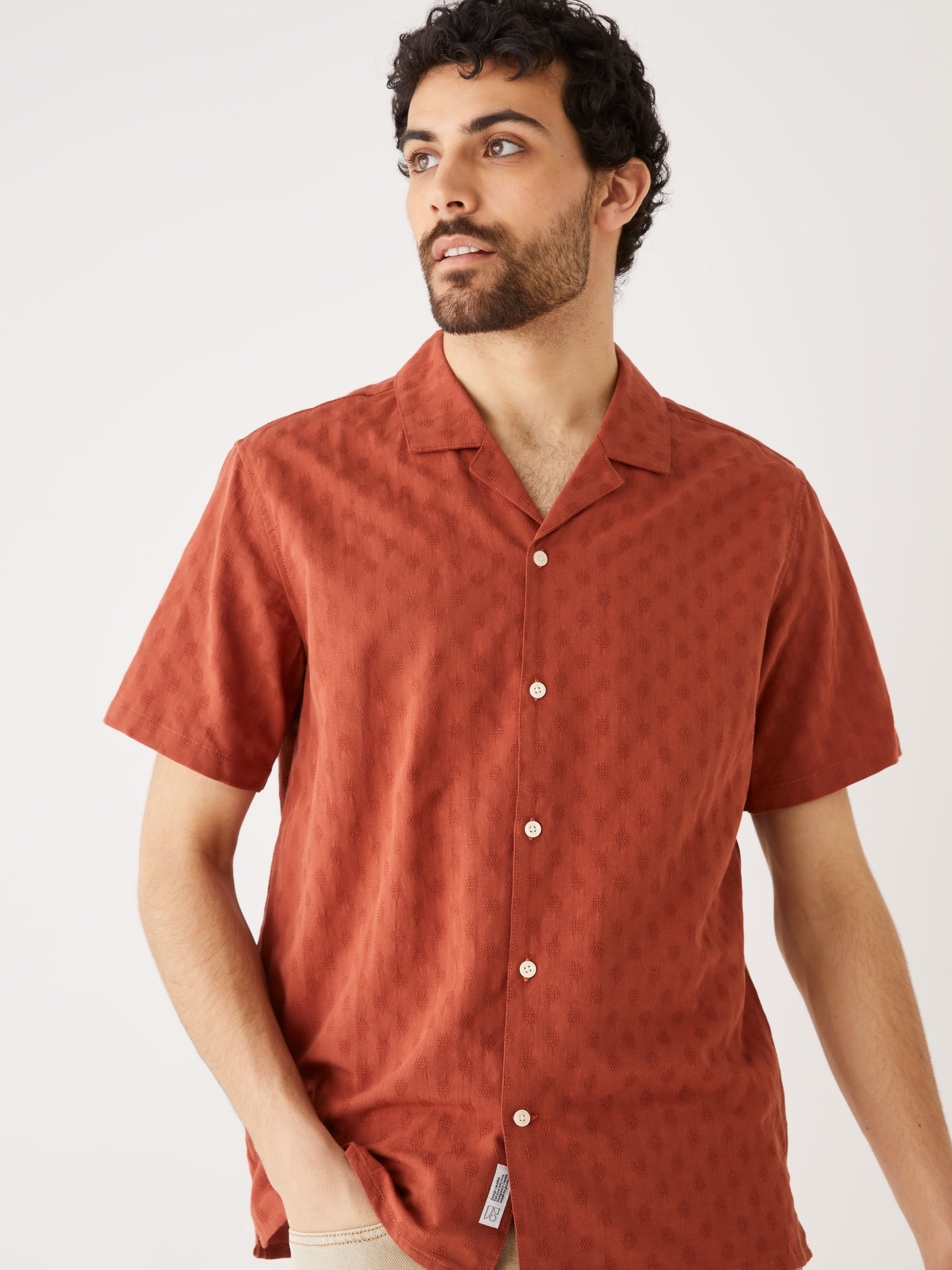 The Camp Collar Resort Shirt in Orange sold by Frank & Oak