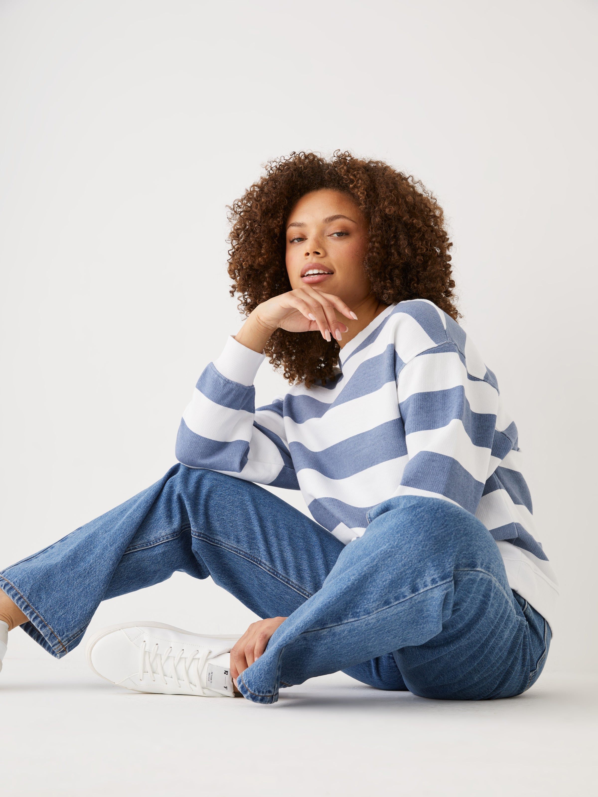 The Oversized French Terry Crewneck in Blue sold by Frank & Oak