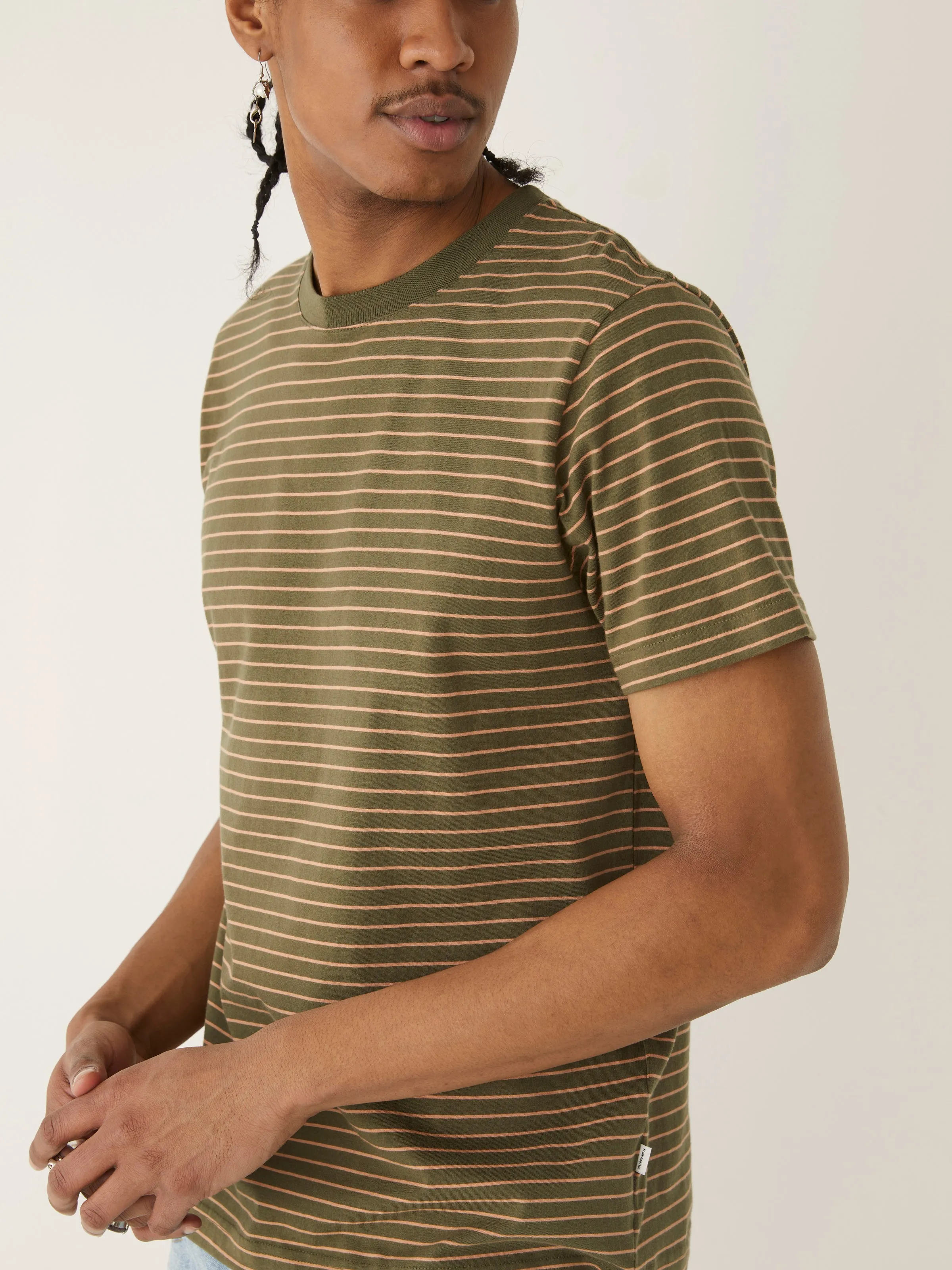 The Striped Slim T-Shirt in Dark Olive sold by Frank & Oak product image thumbnail 2