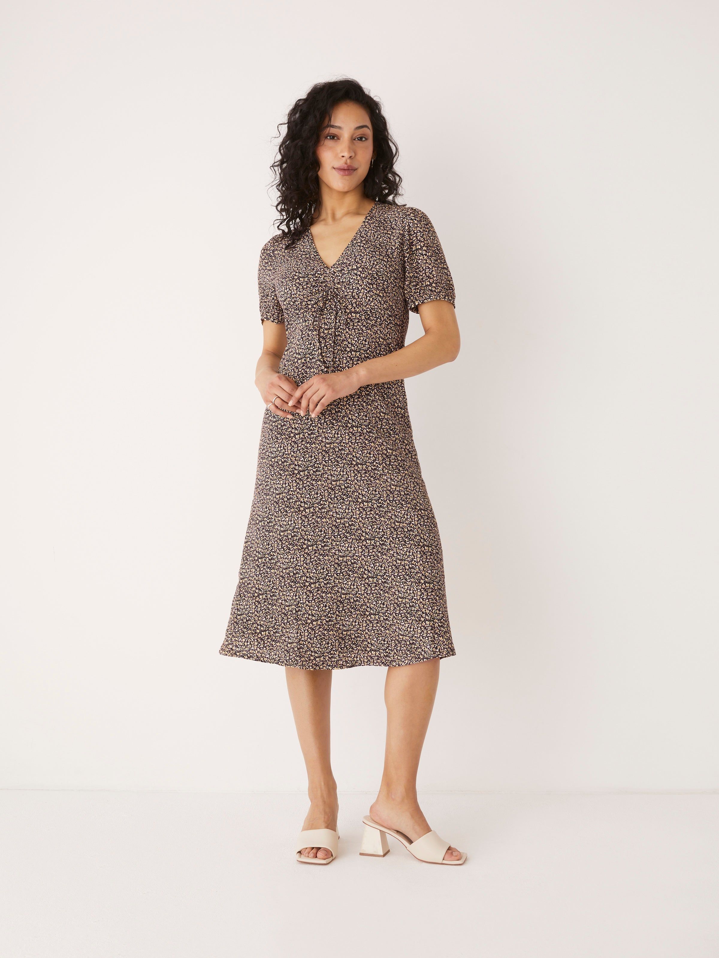 The Short Sleeve Printed Dress in Black sold by Frank & Oak