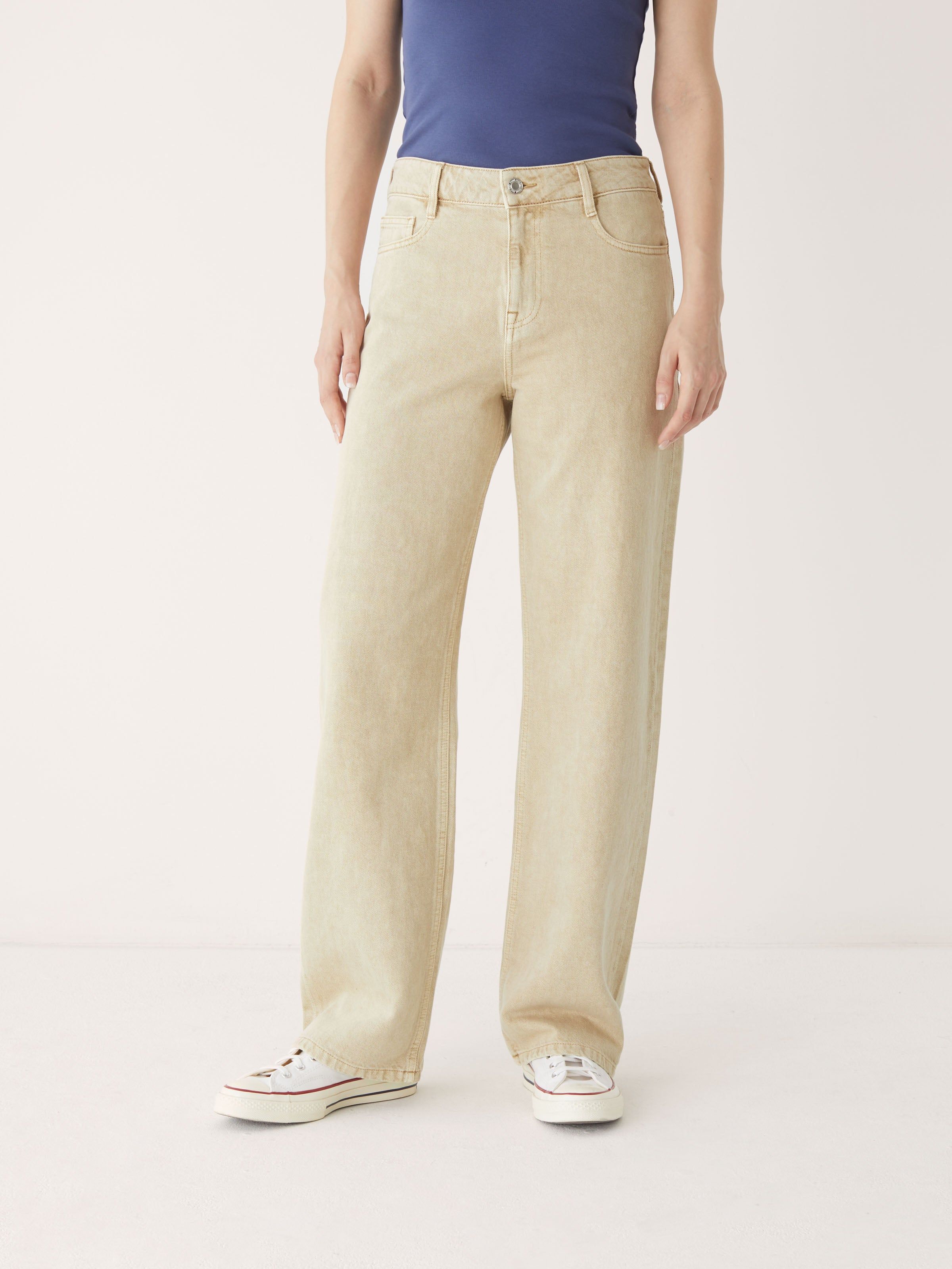 Frank Oak The Courtney Mid Rise Loose Fit Jean in Beige Parallel