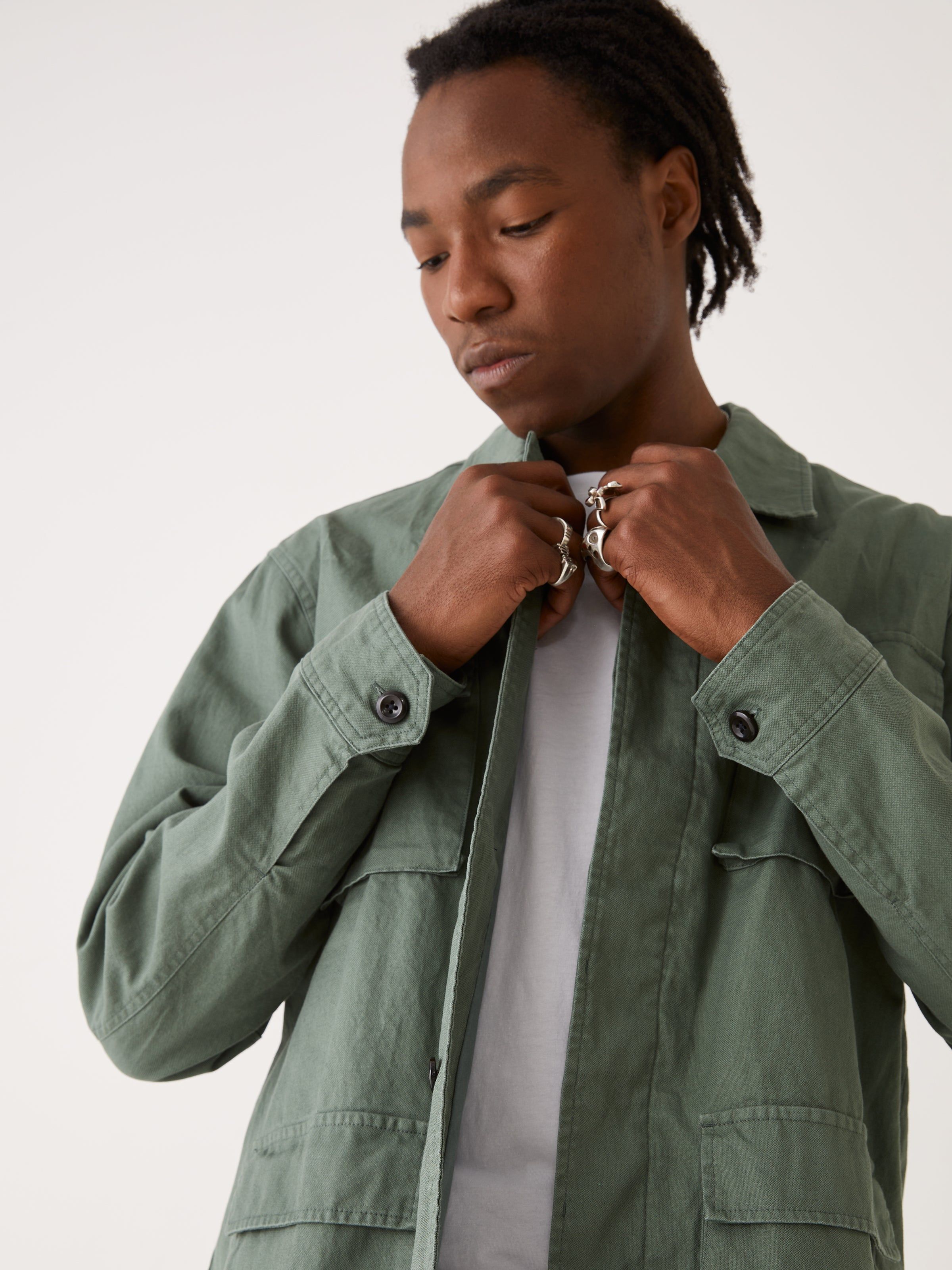 The Relaxed Fit Utility Jacket in Green sold by Frank & Oak