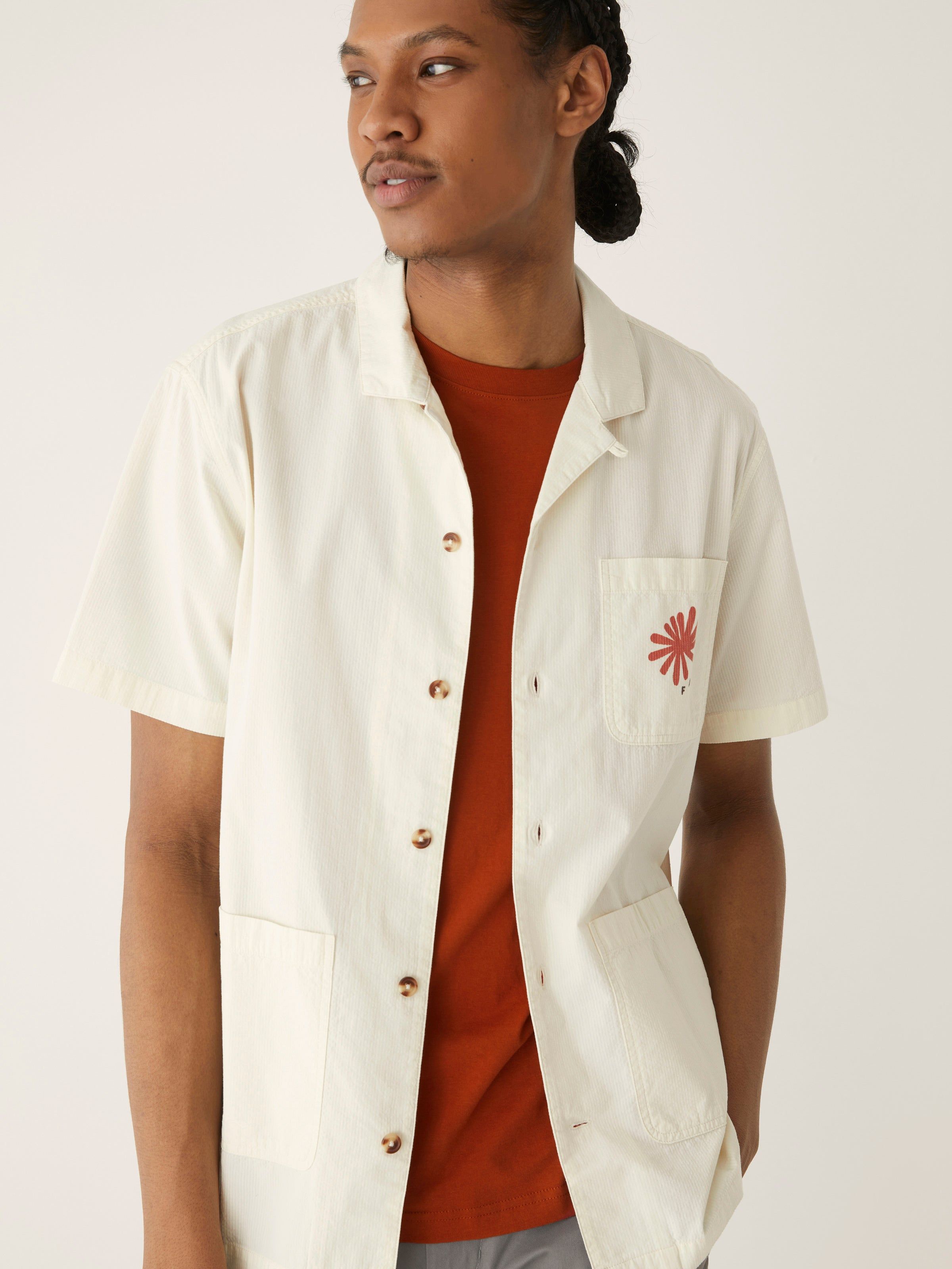 The Seersucker Summer Overshirt in White sold by Frank & Oak
