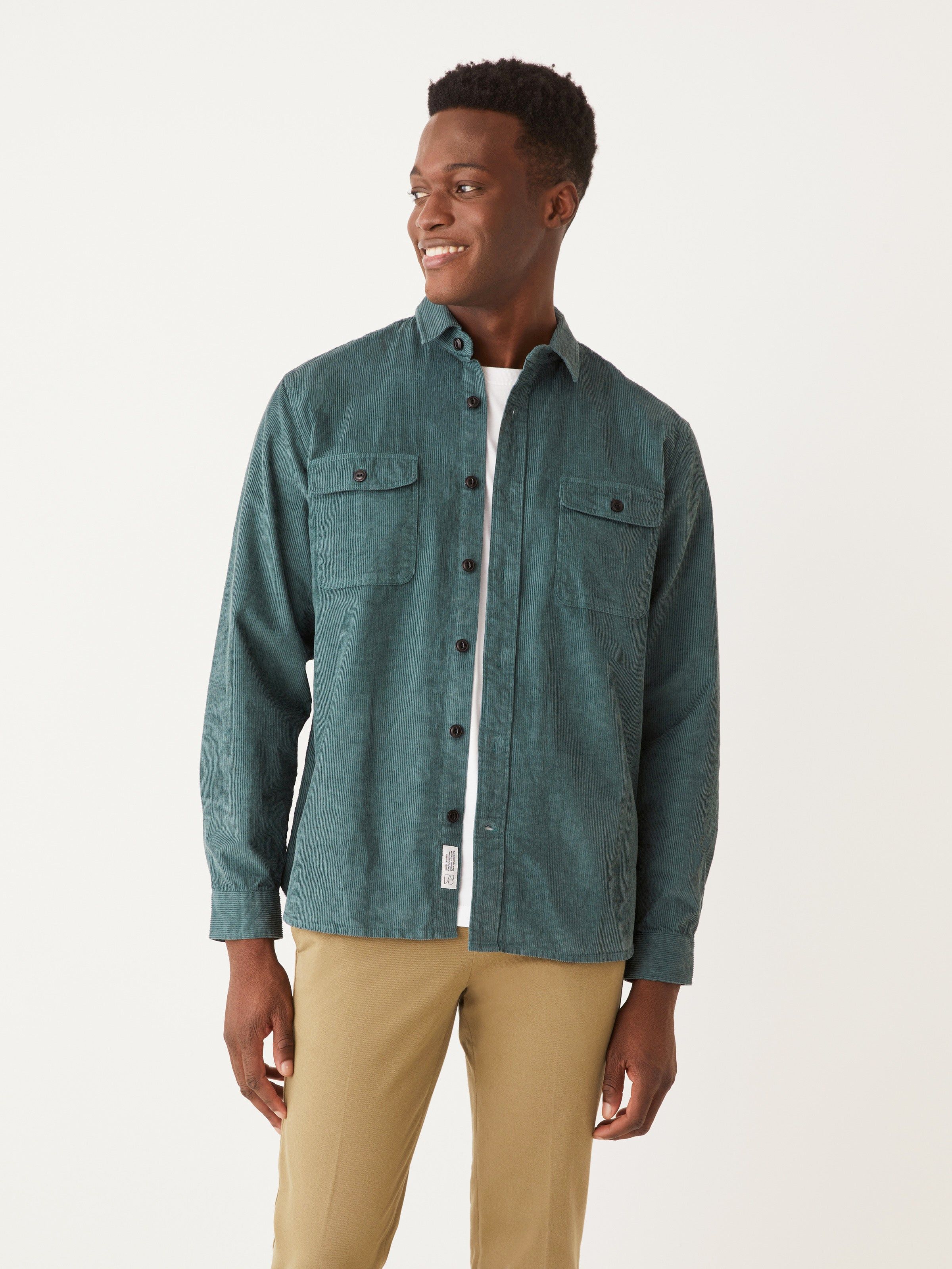 The Corduroy Shirt in Atlantic Green sold by Frank & Oak