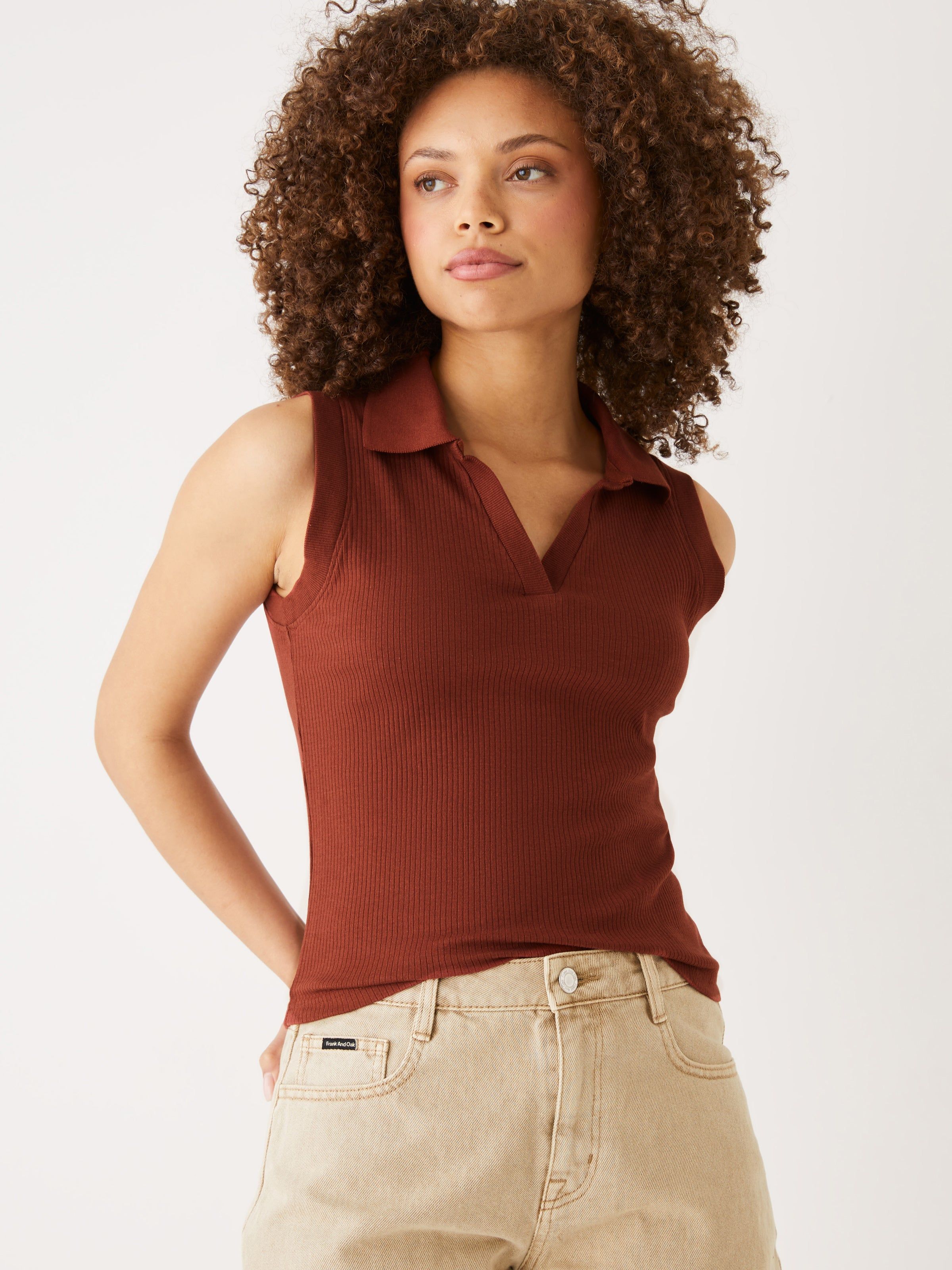 The Ribbed Polo Tank Top in Deep Orange sold by Frank & Oak product image thumbnail 2