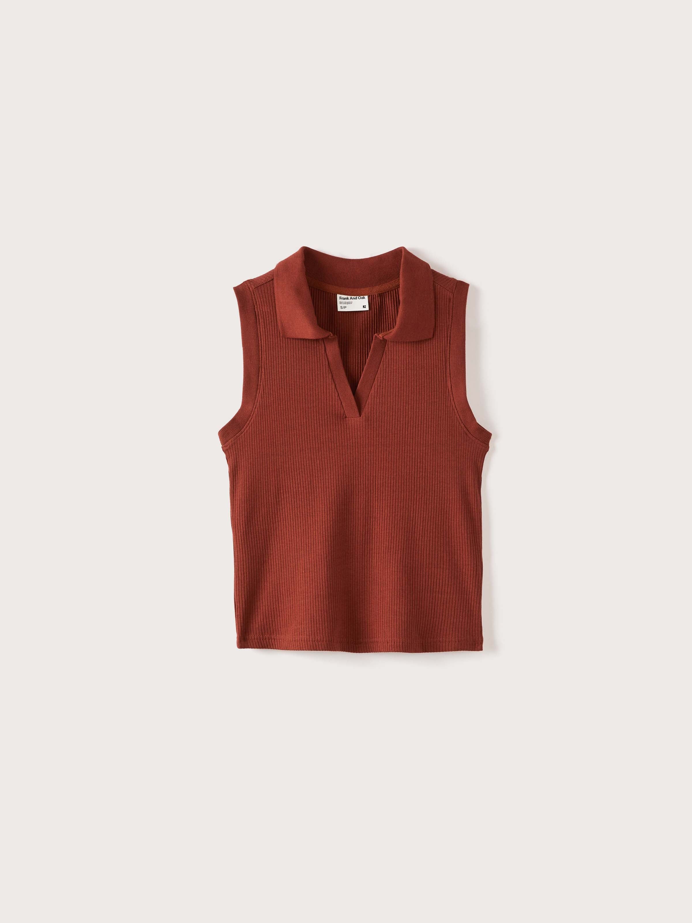 The Ribbed Polo Tank Top in Deep Orange sold by Frank & Oak product image thumbnail 4