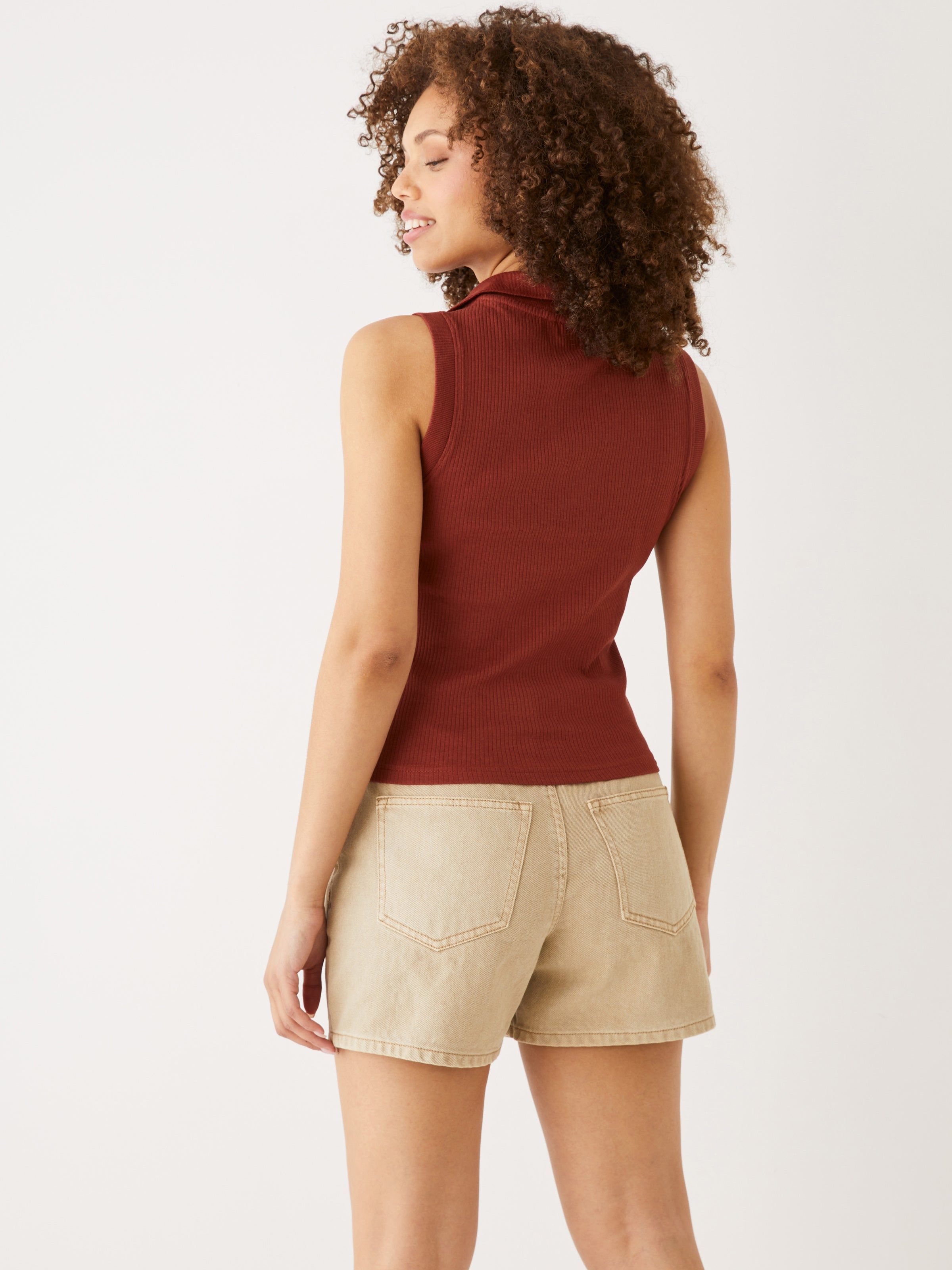 The Ribbed Polo Tank Top in Deep Orange sold by Frank & Oak product image thumbnail 3