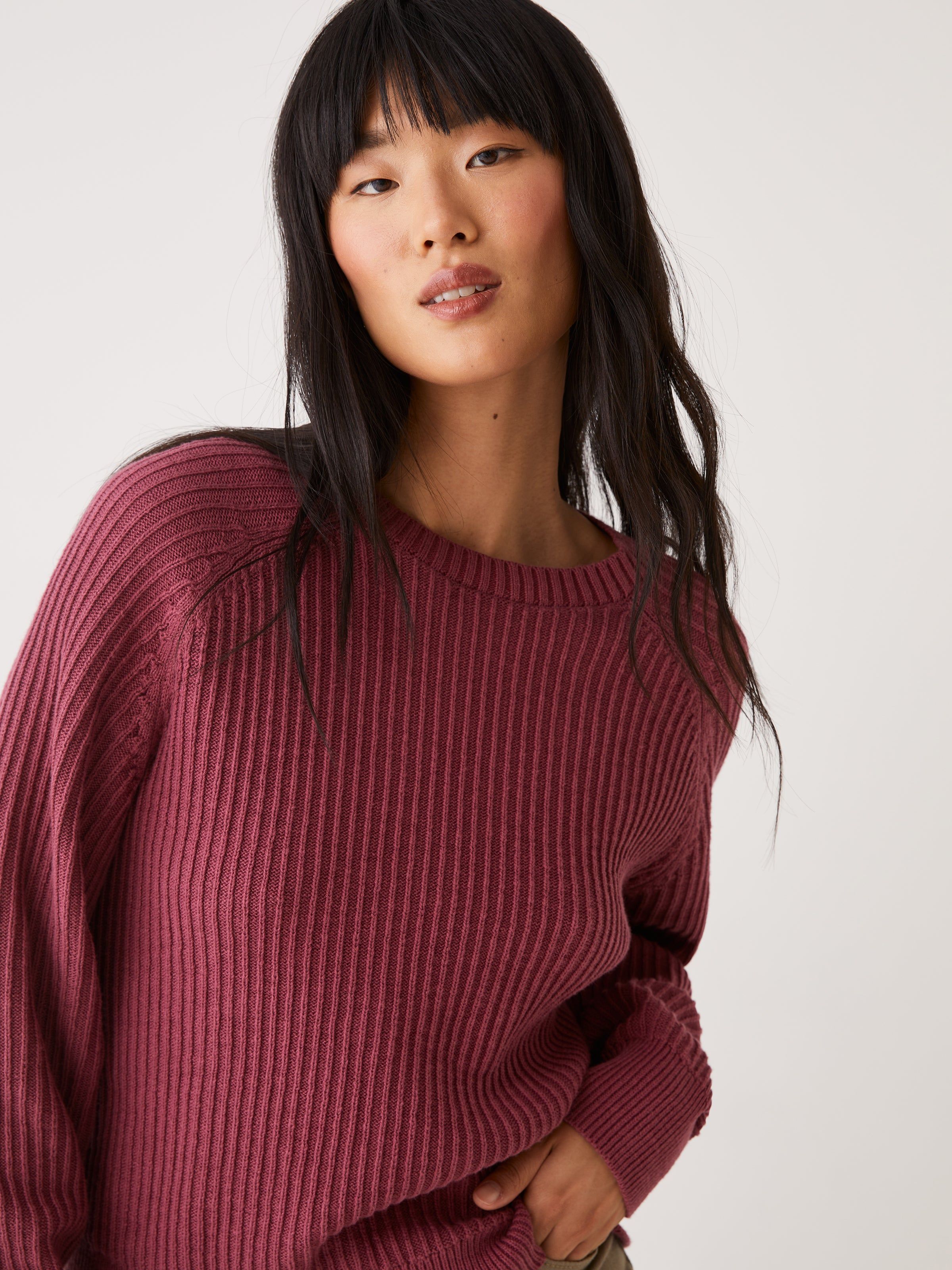 The Organic Cotton Crewneck Sweater in Maroon red sold by Frank & Oak product image thumbnail 7