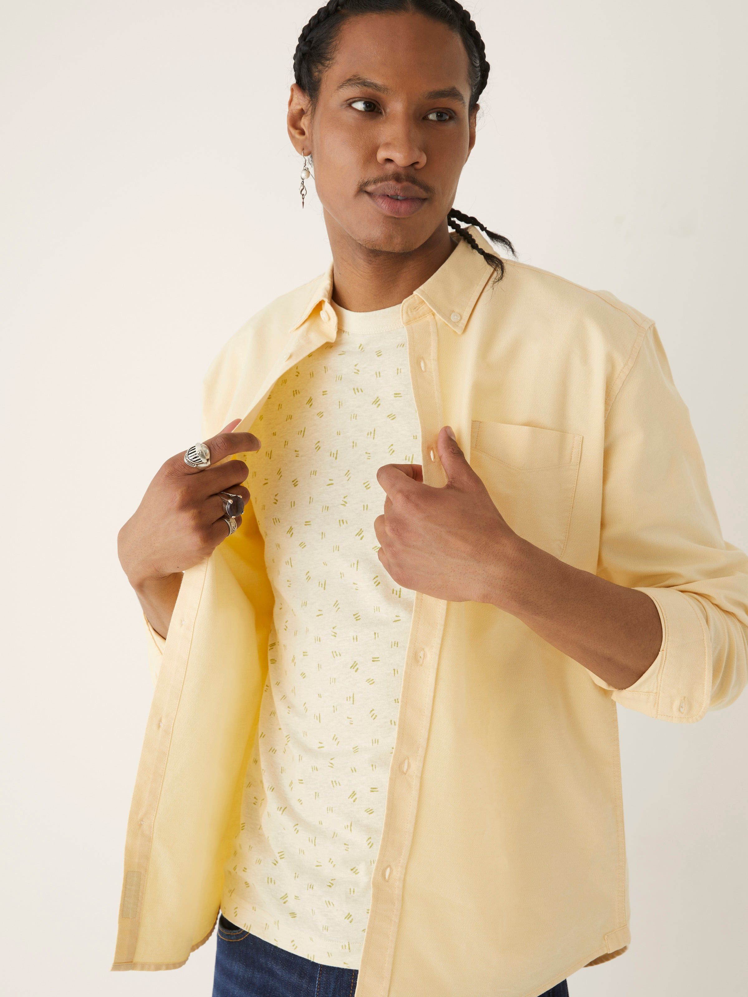 The Marled Jasper Oxford Shirt in Custard sold by Frank & Oak