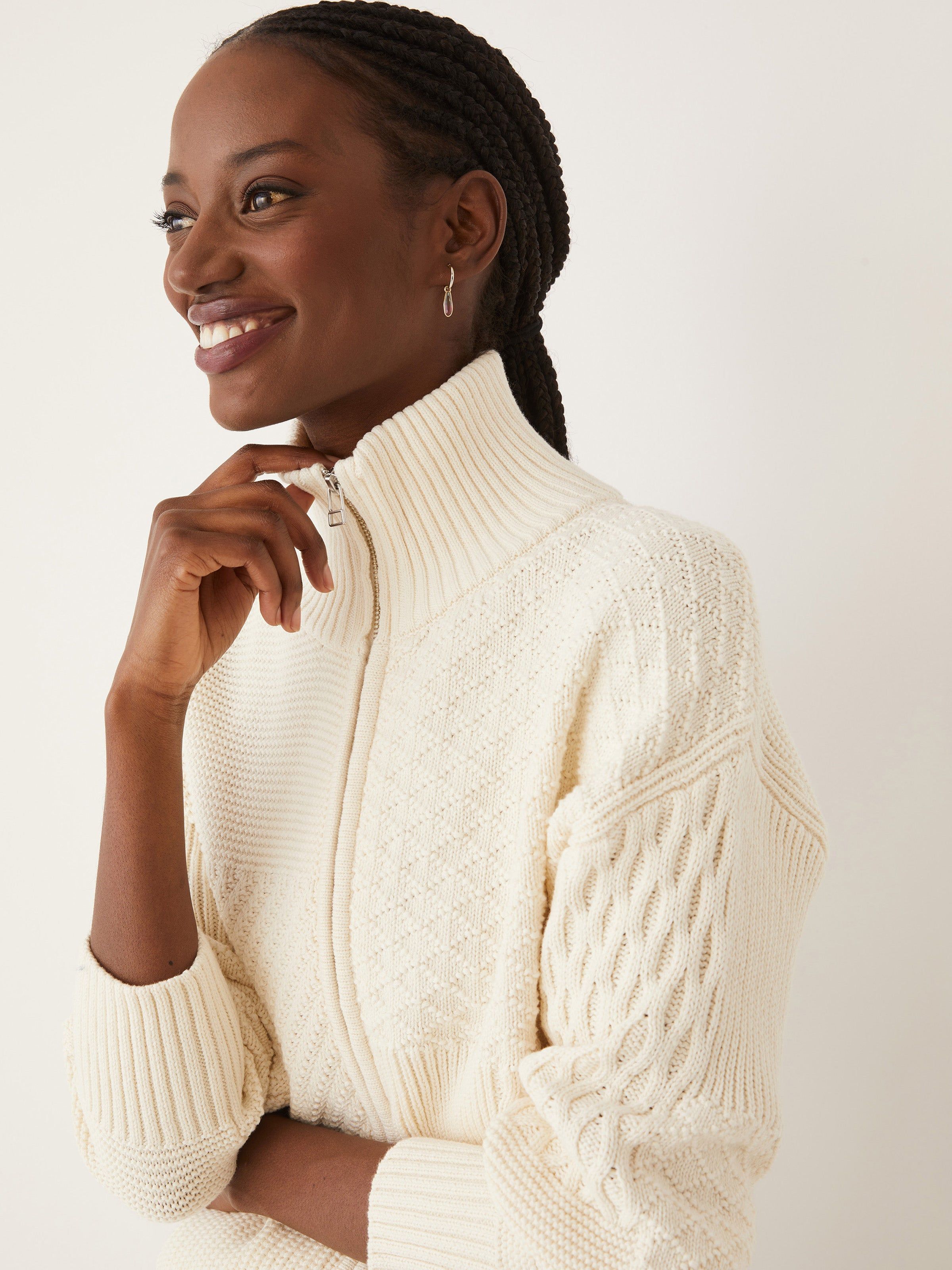 The Patchwork Sweater in White sold by Frank & Oak