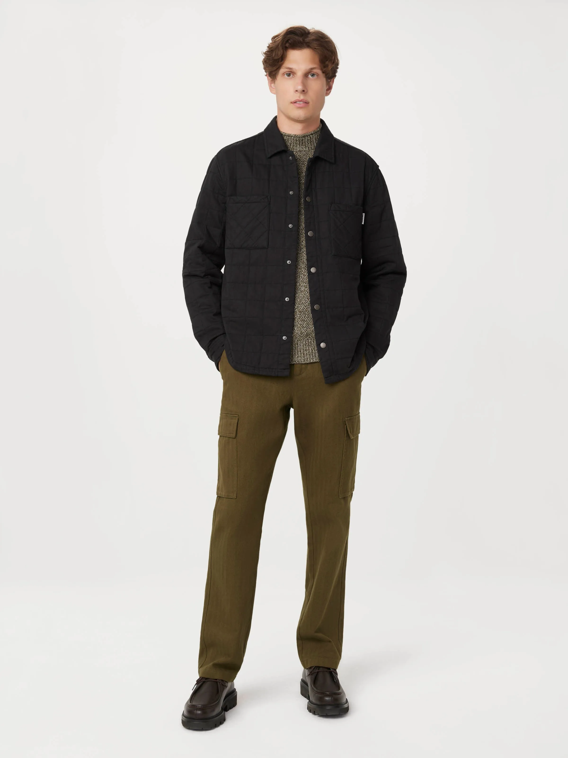 The Quilted Overshirt in Washed Black sold by Frank & Oak