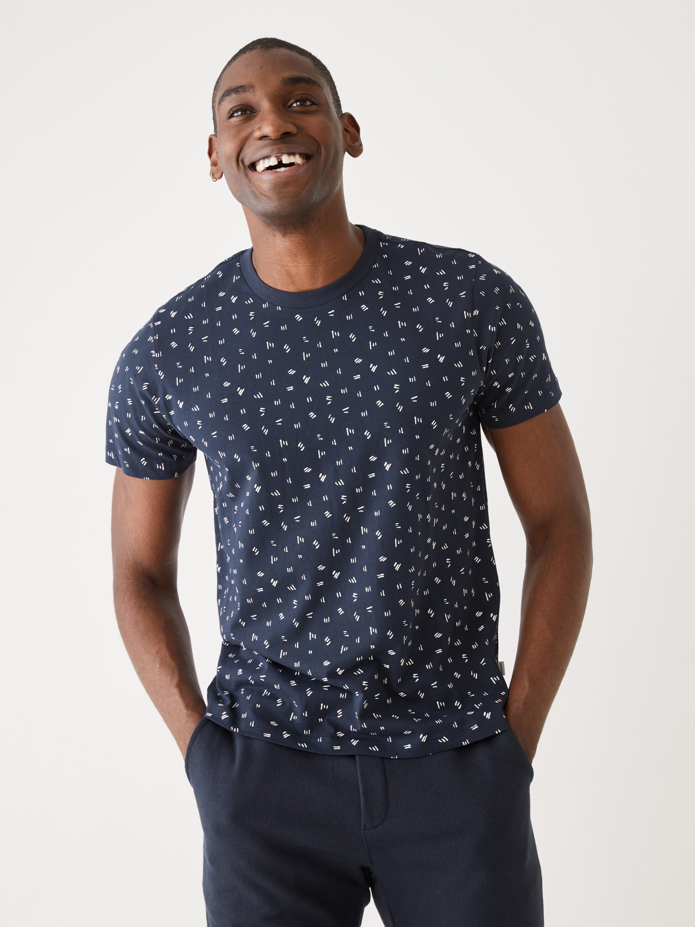 The Slim Fit Printed T-Shirt in Deep Blue sold by Frank & Oak