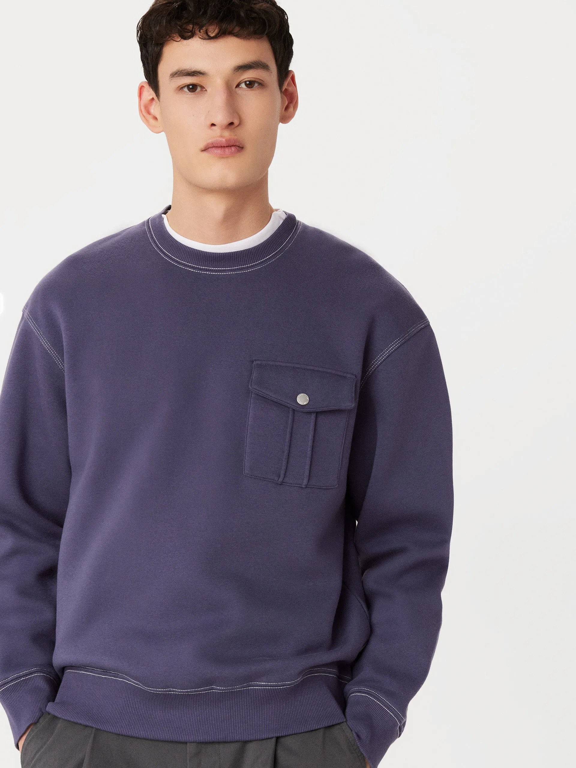 The Utility Fleece Sweatshirt in Midnight Mauve sold by Frank & Oak