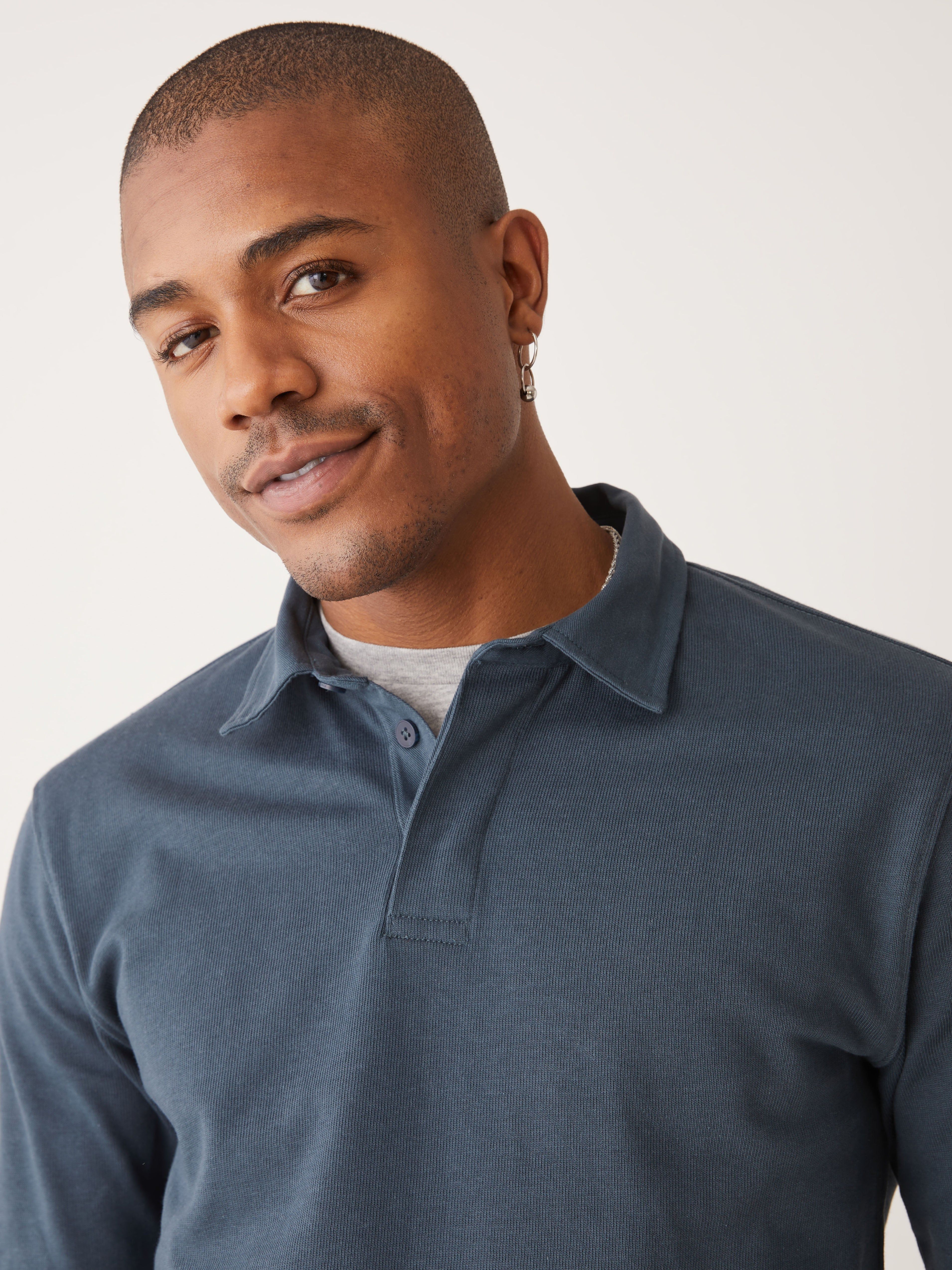 The Long Sleeve Rugby Polo Shirt in Dark Blue sold by Frank & Oak product image thumbnail 2