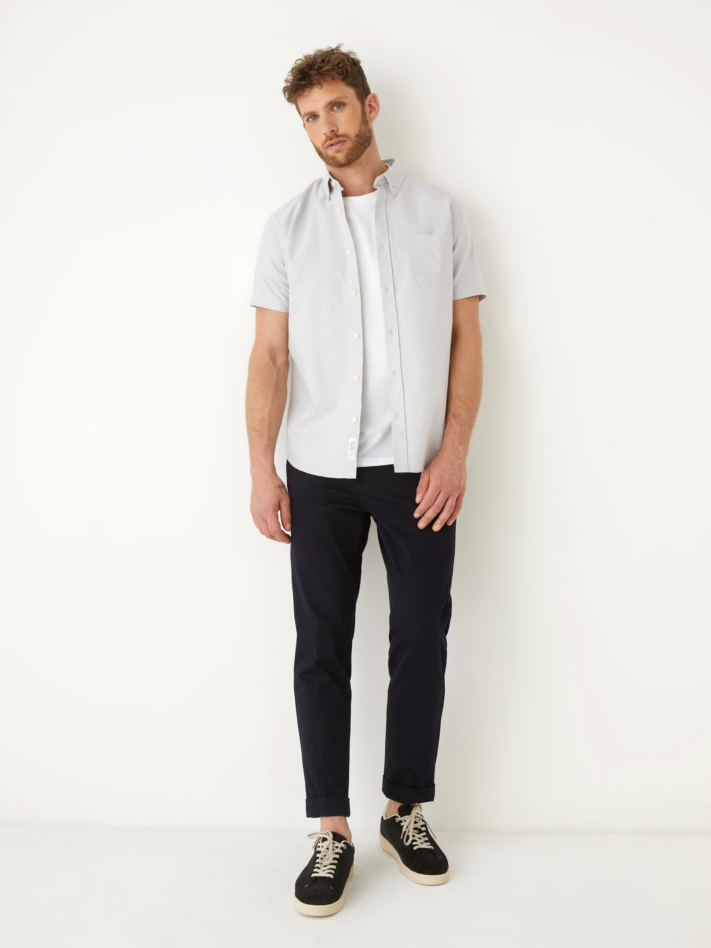 The Short-Sleeved Jasper Oxford Shirt in Grey sold by Frank & Oak