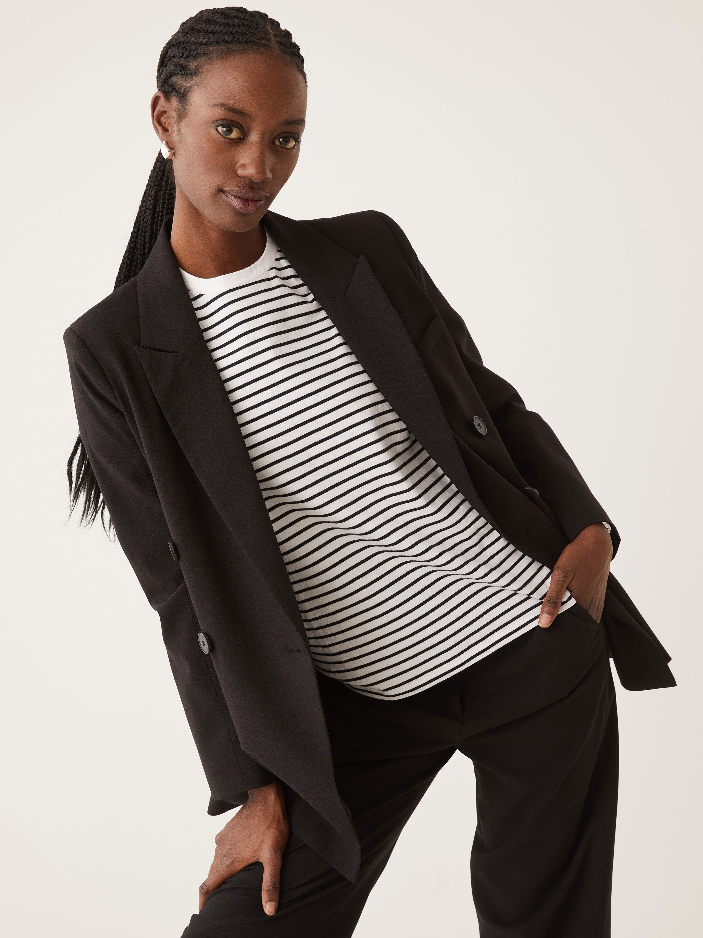 The Double Breasted Blazer in Black sold by Frank & Oak