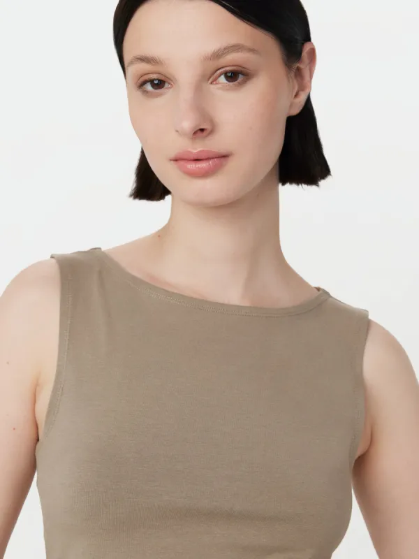 The Boat Neck Tank Top in Taupe sold by Frank & Oak