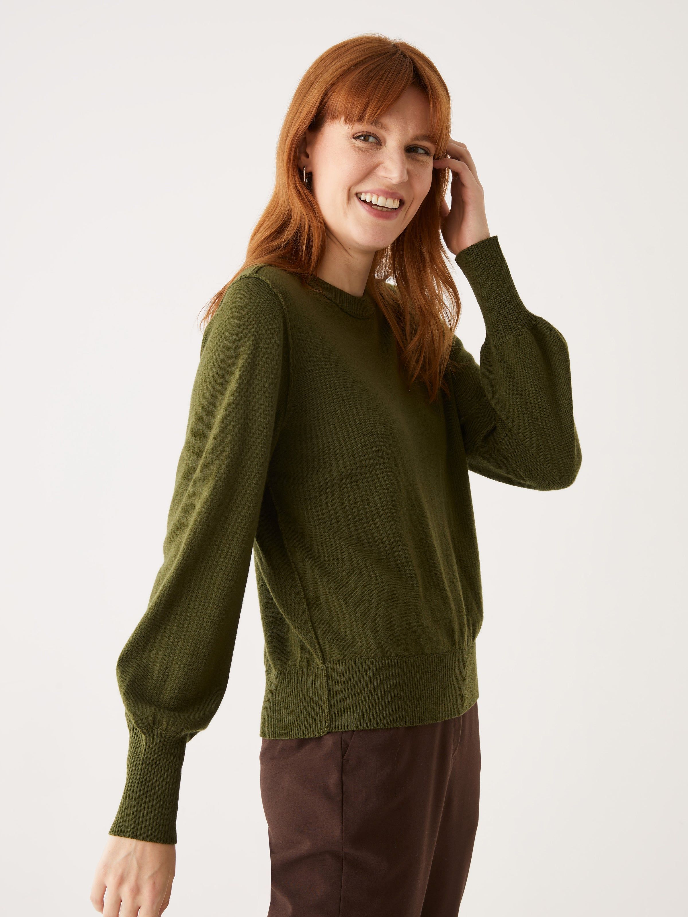 The Merino Wool Crewneck Sweater in Dark Olive sold by Frank & Oak