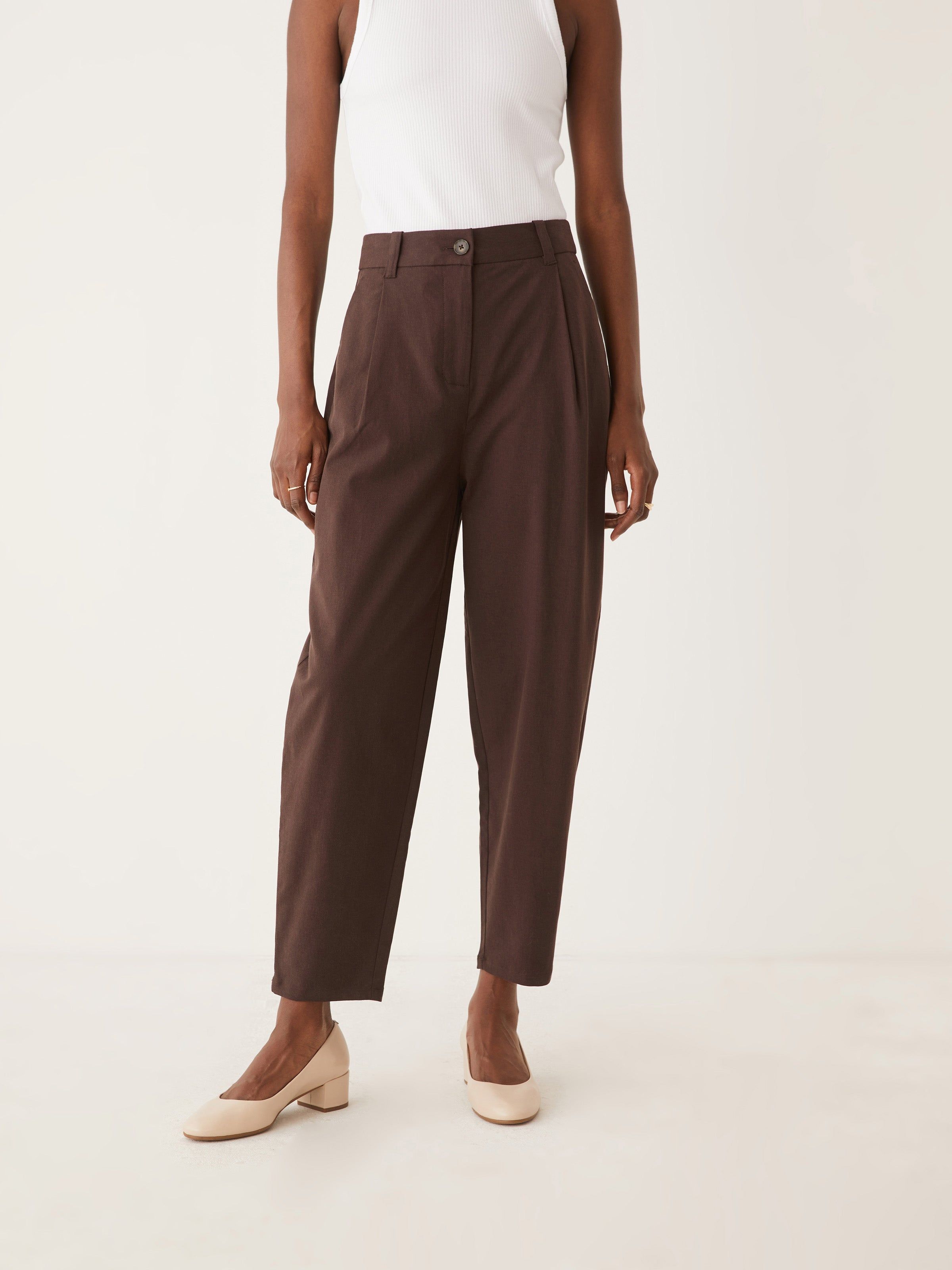 The Amelia Balloon Fit Pant in Dark Brown sold by Frank & Oak