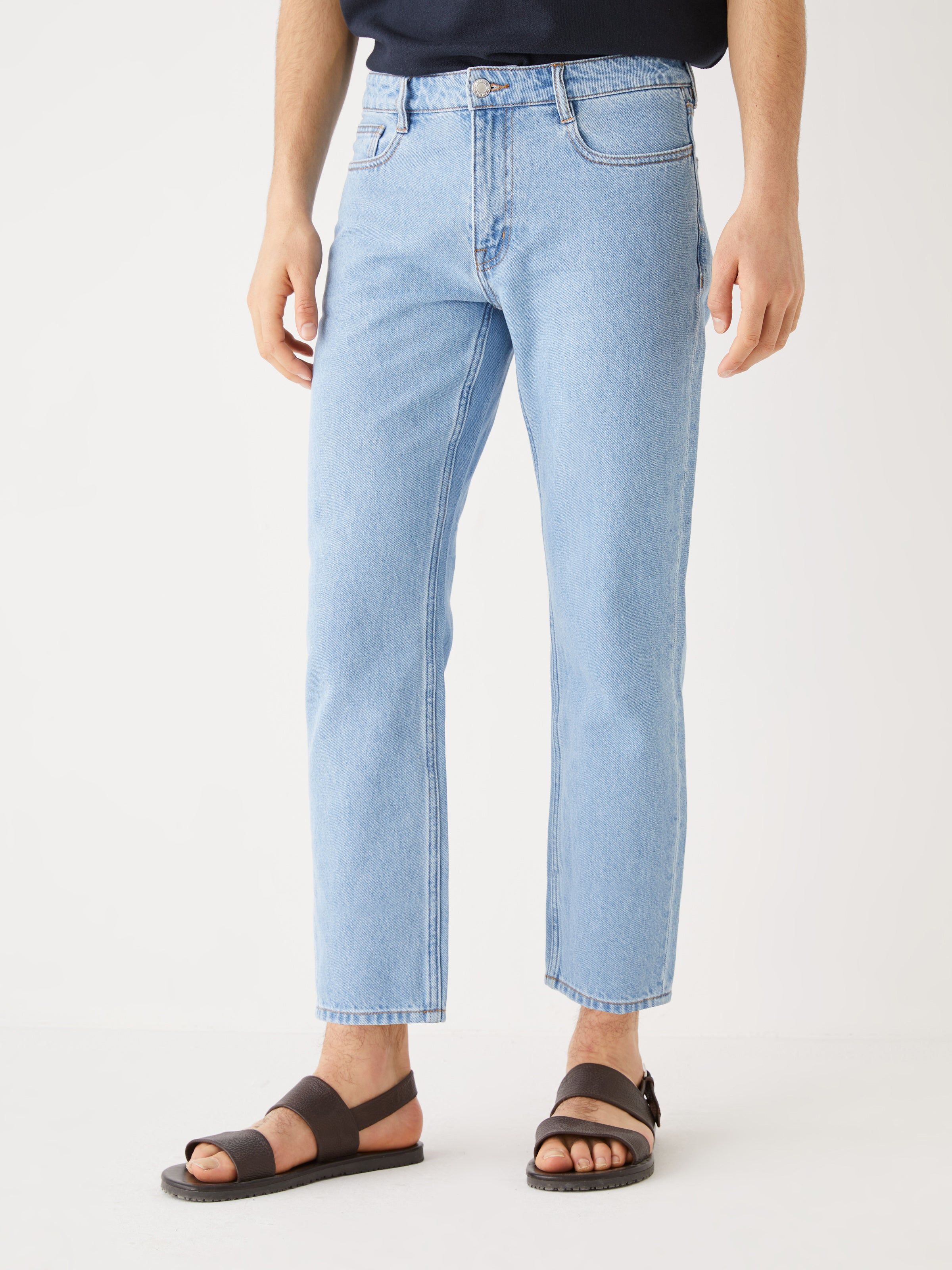 The Slim Fit Hemp Jean in Washed Blue sold by Frank & Oak